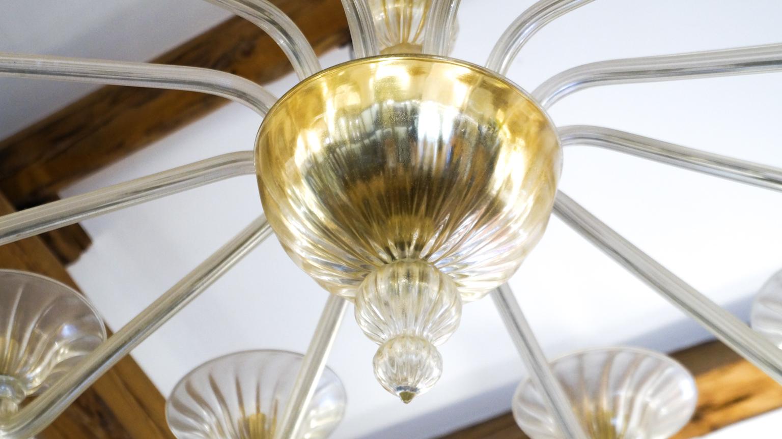 Art Glass Barovier & Toso Mid-Century Gold Murano Glass Chandelier, 1982 For Sale