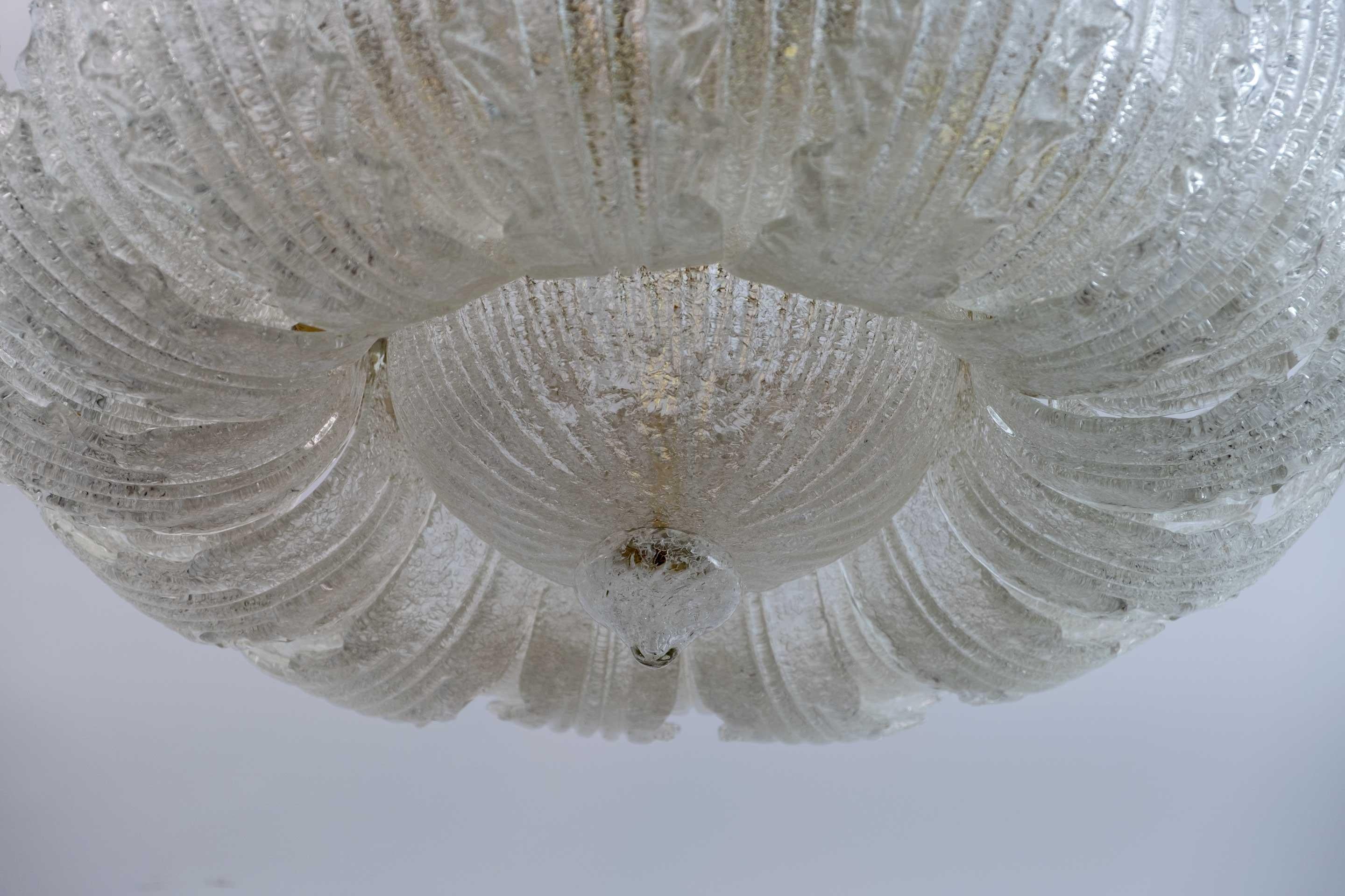 Pair of Barovier & Toso Mid-Century Modern Brass and Murano Glass Ceiling Lights 7