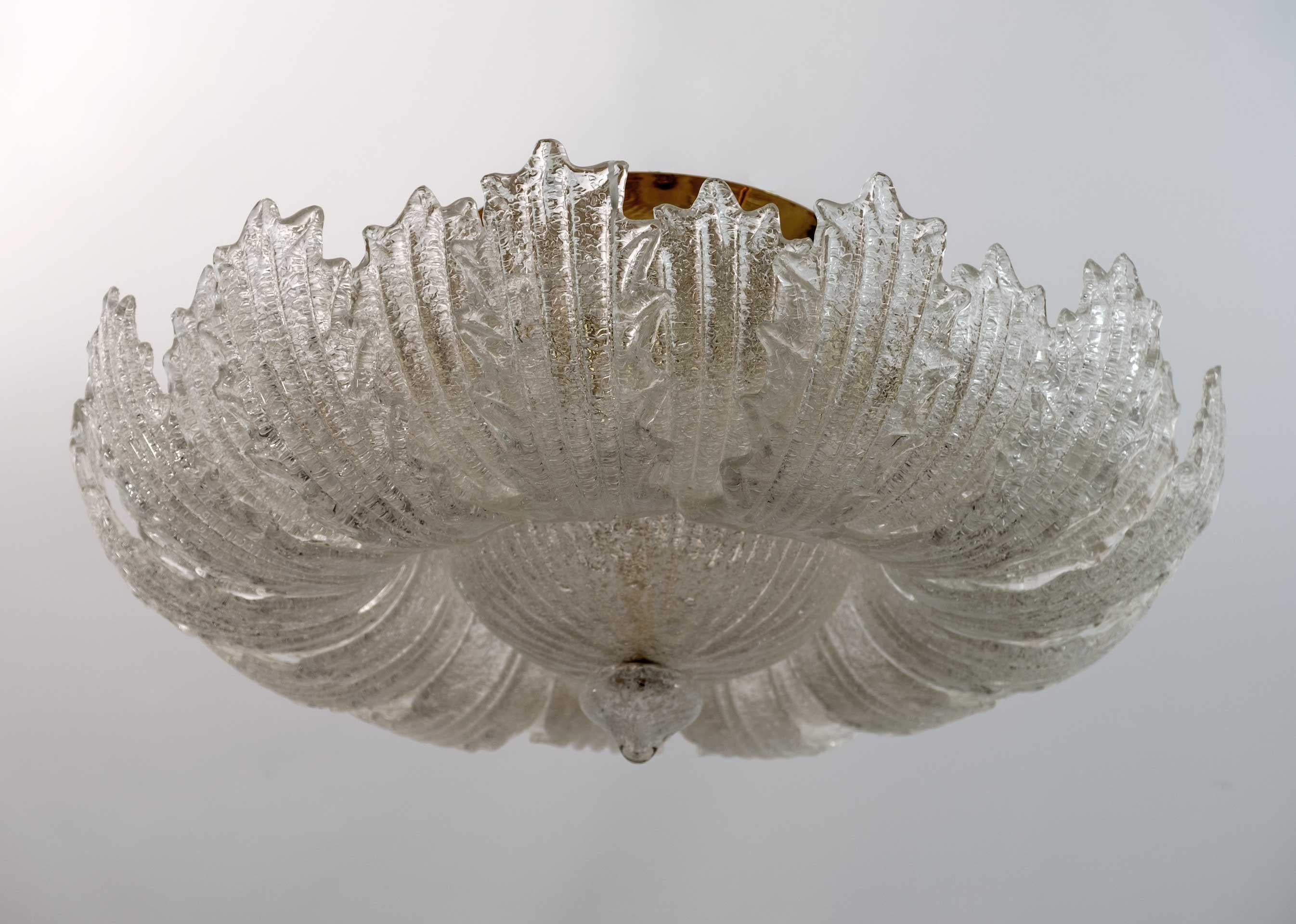 Pair of Barovier & Toso Mid-Century Modern Brass and Murano Glass Ceiling Lights 1