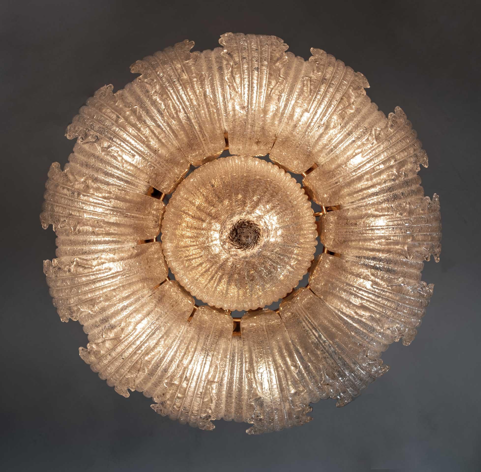 Pair of Barovier & Toso Mid-Century Modern Brass and Murano Glass Ceiling Lights 4