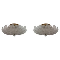 Pair of Barovier & Toso Mid-Century Modern Brass and Murano Glass Ceiling Lights