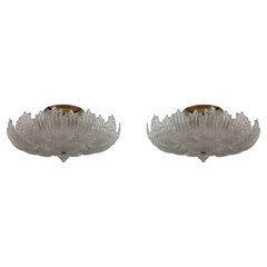 Pair of Barovier & Toso Mid-Century Modern Brass and Murano Glass Ceiling Lights
