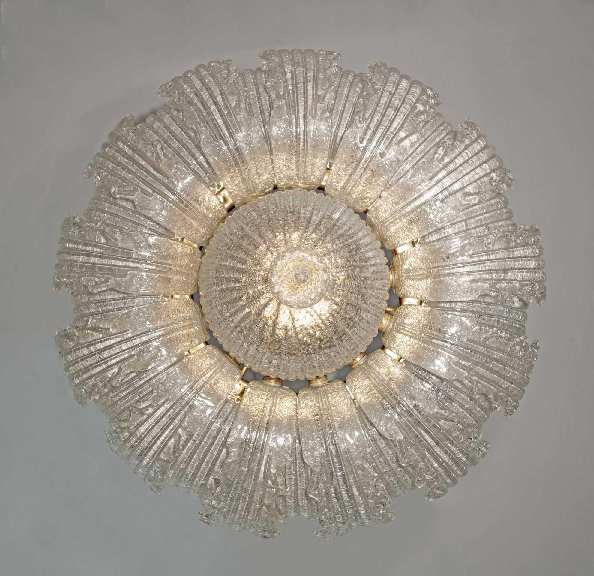 Barovier & Toso Mid-Century Modern Brass and Murano Glass Ceiling Light 5