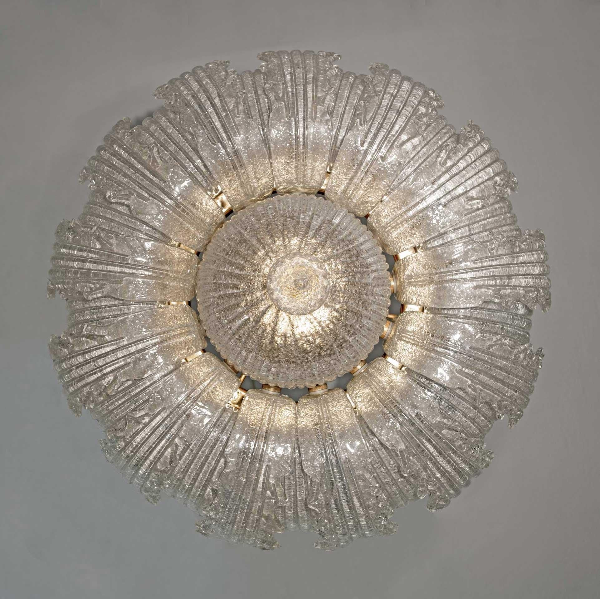 Italian Barovier & Toso Mid-Century Modern Brass and Murano Glass Ceiling Light For Sale