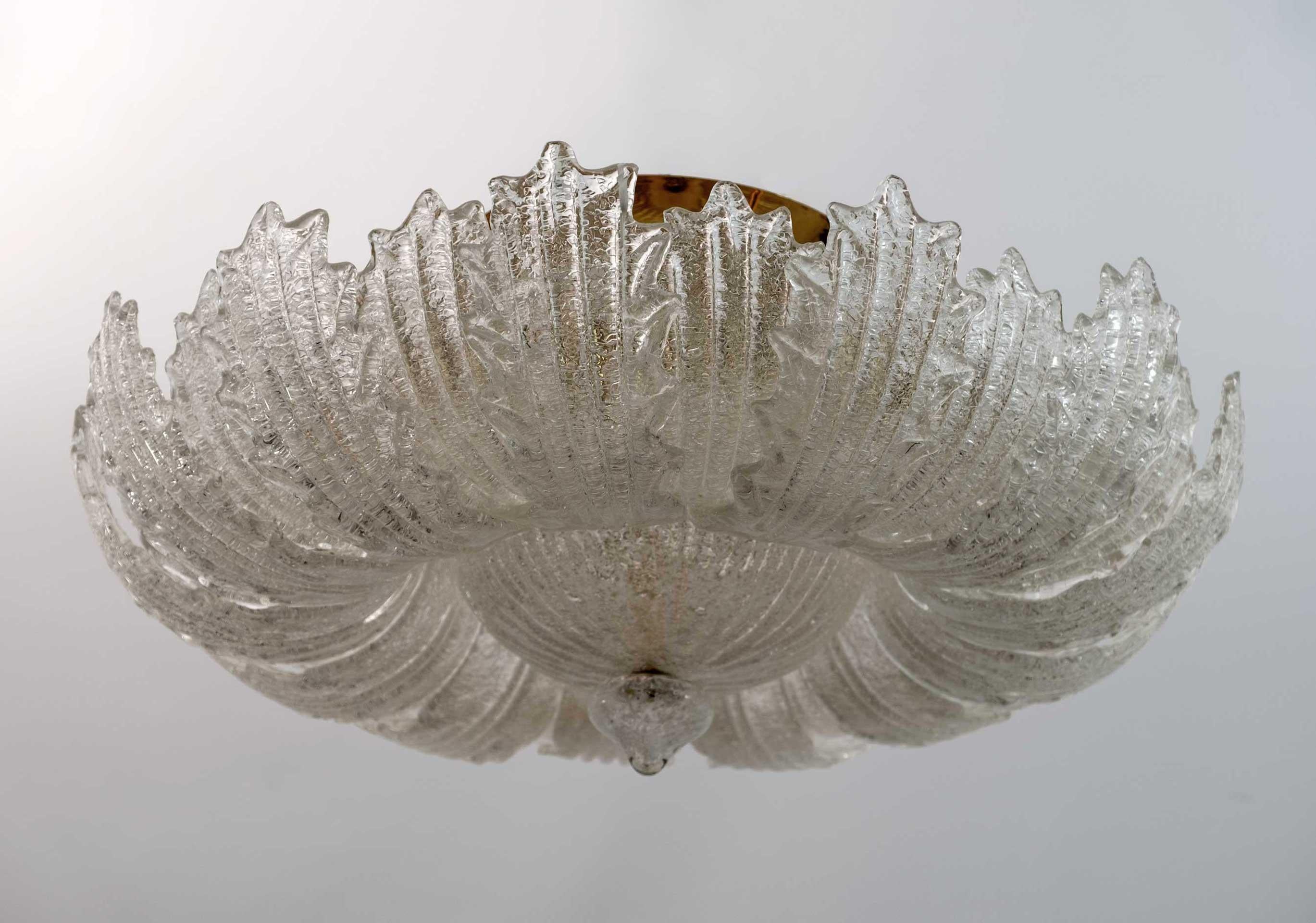 Barovier & Toso Mid-Century Modern Brass and Murano Glass Ceiling Light 1