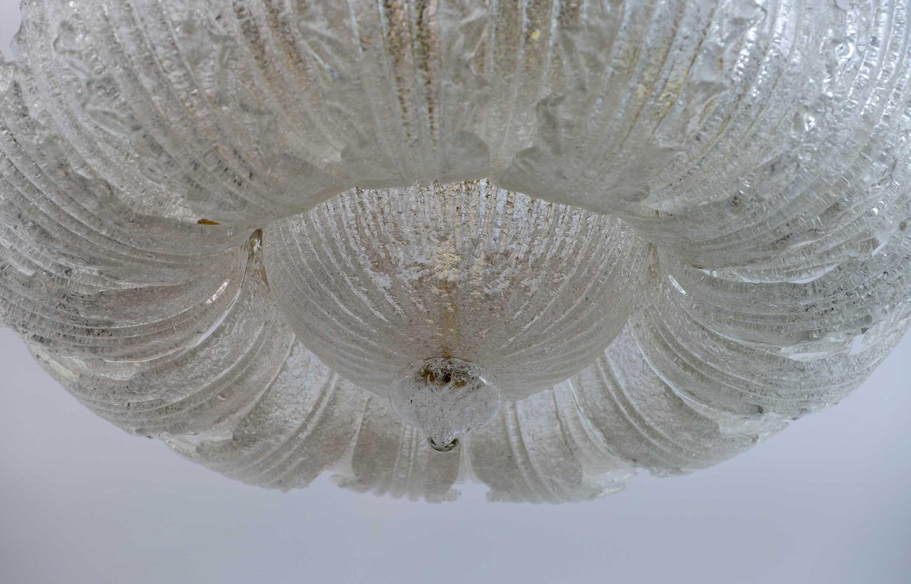 Barovier & Toso Mid-Century Modern Brass and Murano Glass Ceiling Light 2