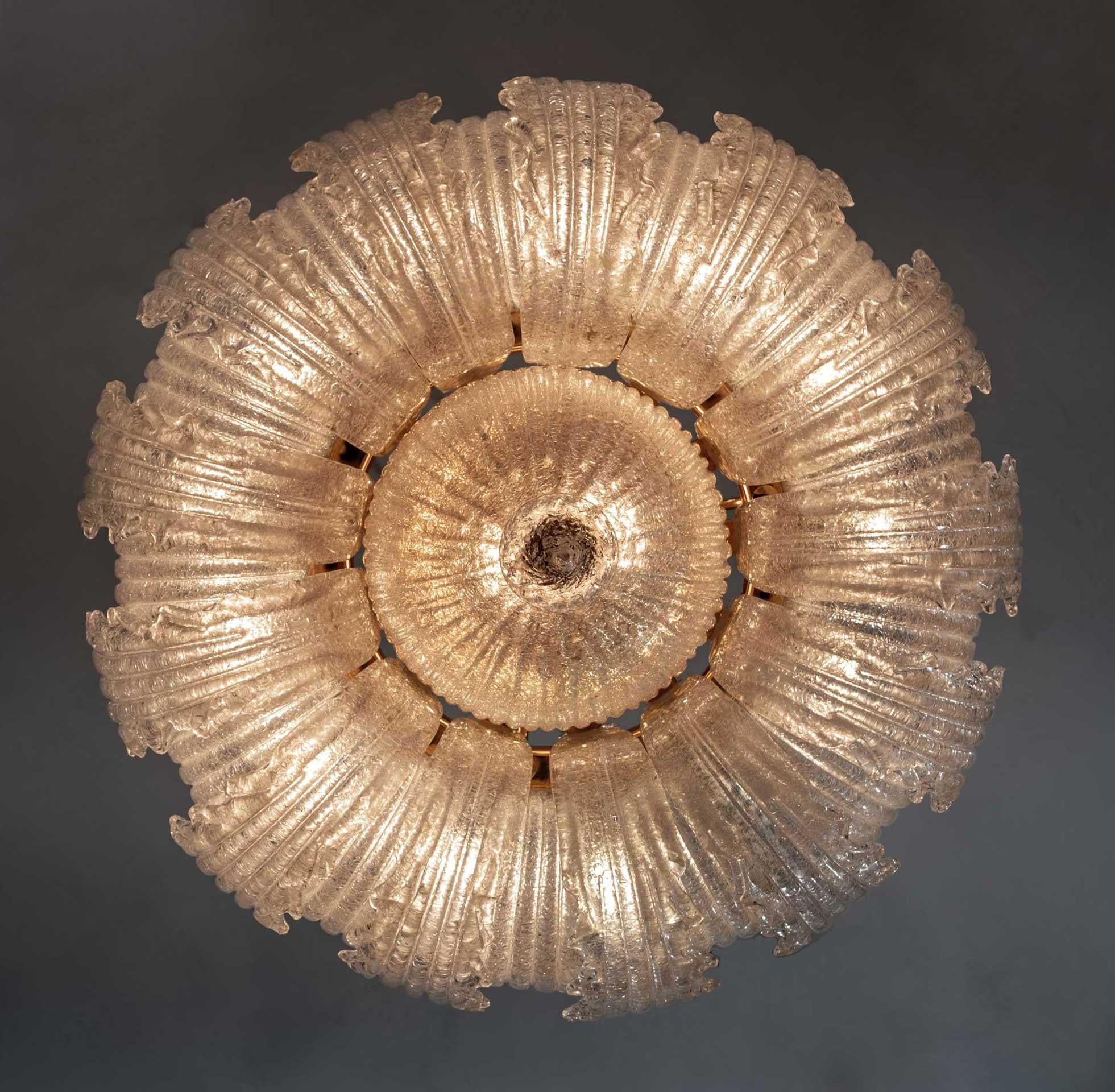 Barovier & Toso Mid-Century Modern Brass and Murano Glass Ceiling Light 3