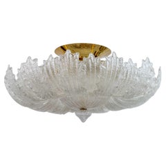 Barovier & Toso Mid-Century Modern Brass and Murano Glass Ceiling Light