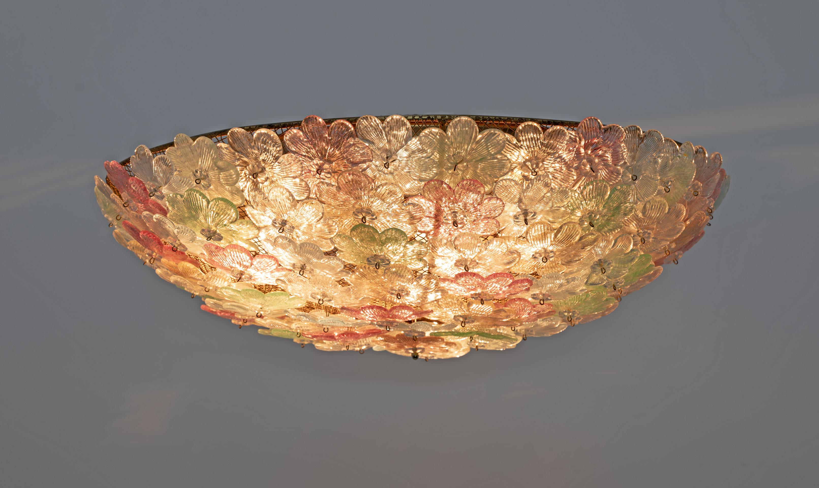 Mid-Century Modern Attributed to Barovier & Toso Mid-century Modern Murano Glass Ceiling Light, 50s For Sale