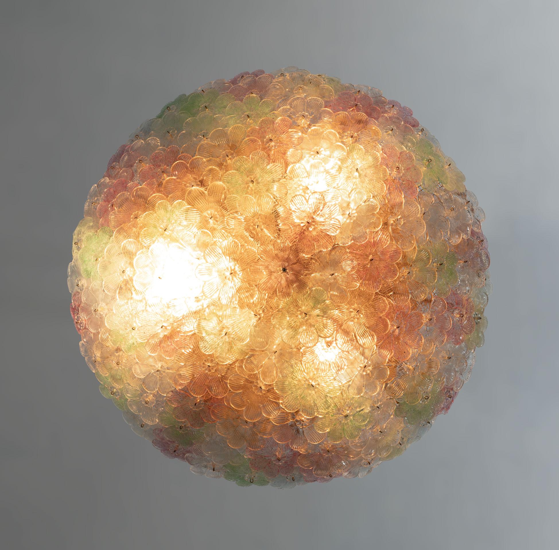 Italian Attributed to Barovier & Toso Mid-century Modern Murano Glass Ceiling Light, 50s For Sale