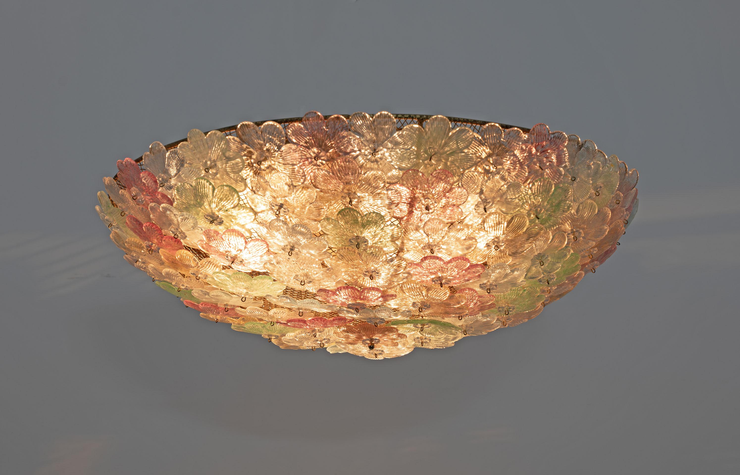 Mid-20th Century Attributed to Barovier & Toso Mid-century Modern Murano Glass Ceiling Light, 50s For Sale