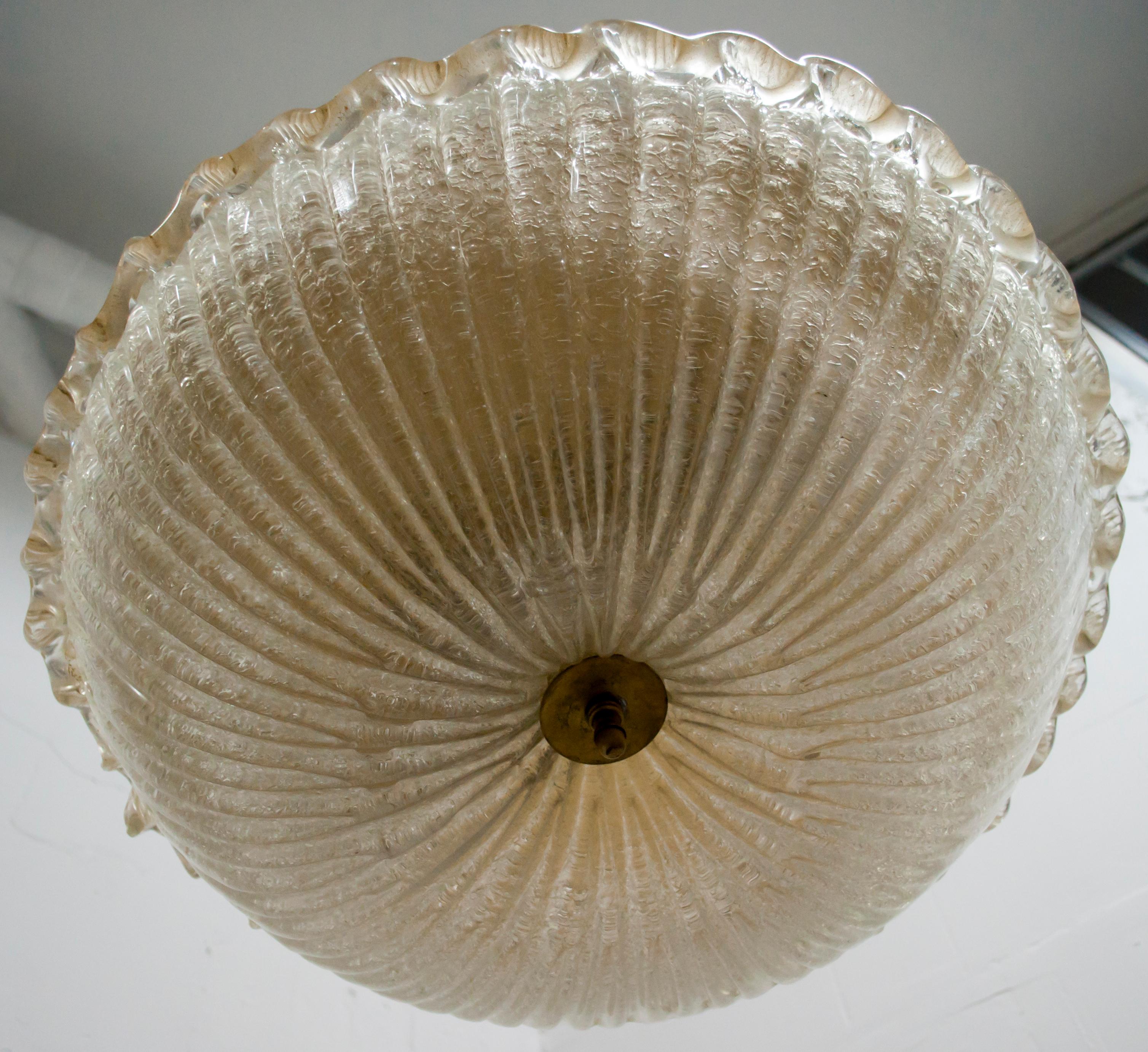 Late 20th Century Attrib to Barovier & Toso Midcen. Murano Glass Italian Ceiling Chandelier, 1970s
