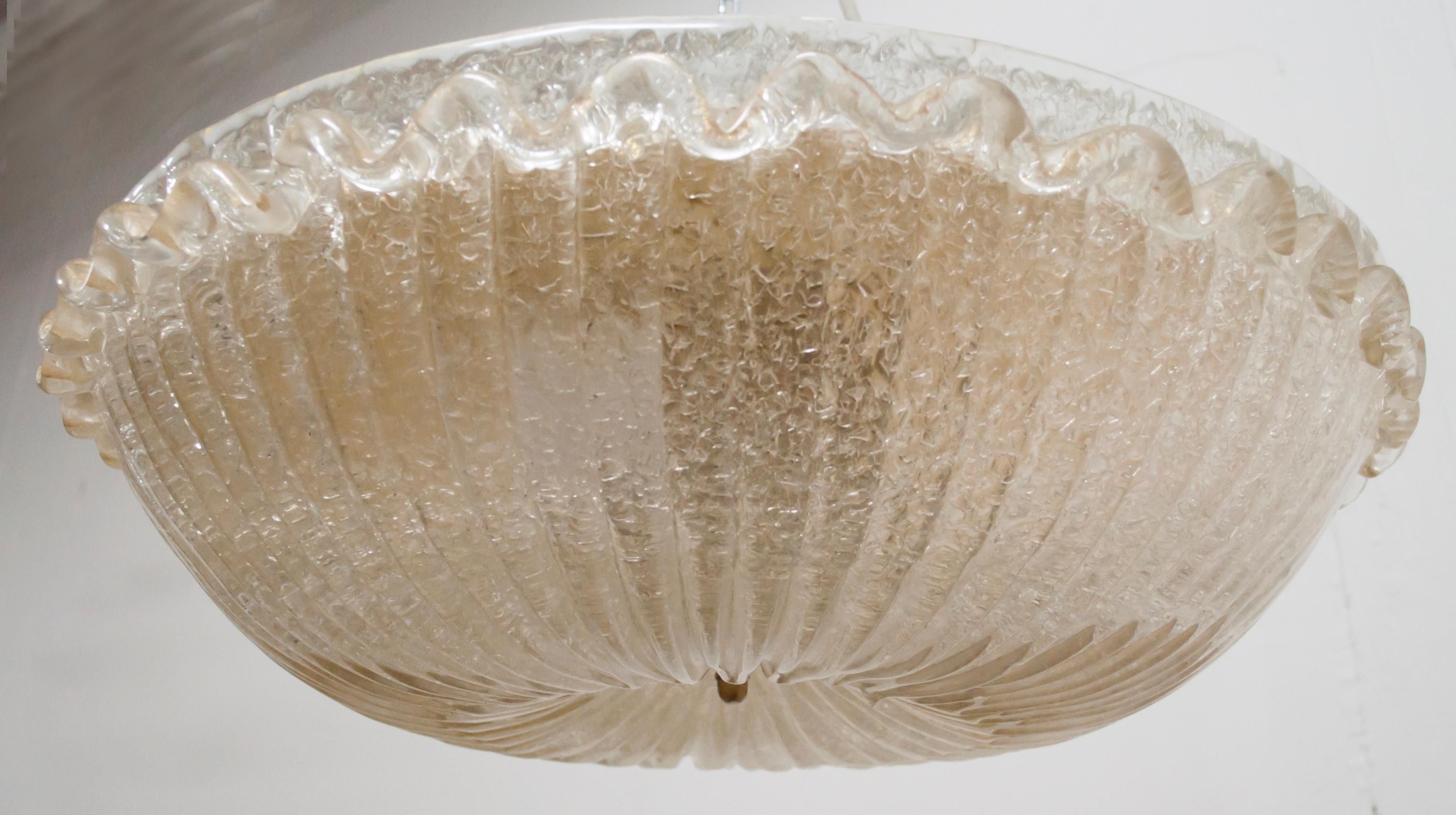 Brass Attrib to Barovier & Toso Midcen. Murano Glass Italian Ceiling Chandelier, 1970s
