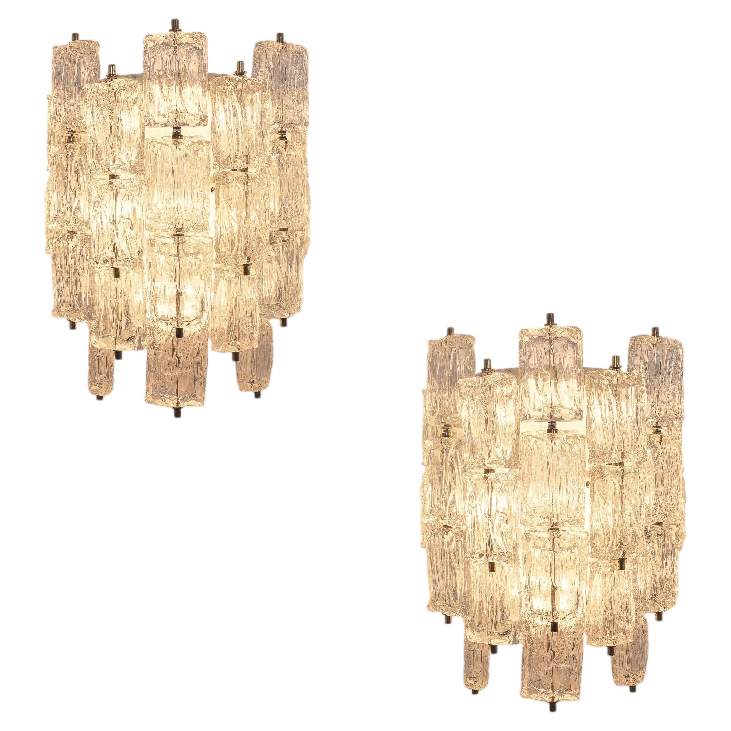 Barovier & Toso Midcentury Wall Lights Sconces, Glass & Brass, Italy, 1965