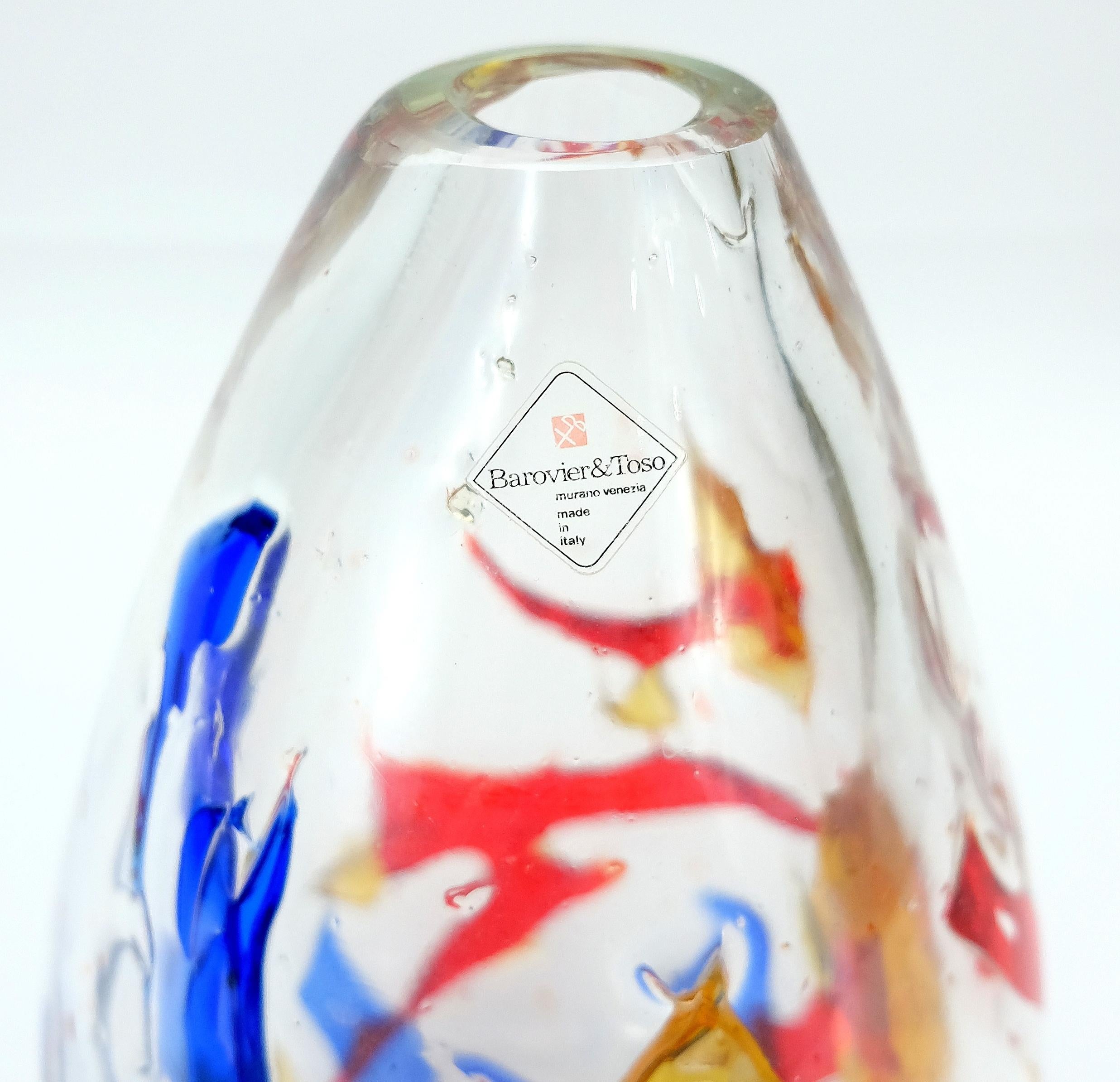 Modern Barovier & Toso Multi-Color Murano Glass Vase, Italy For Sale