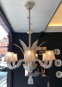 Barovier & Toso Murano 1940s Italian Hand Blown Glass Chandelier with 6 Arms