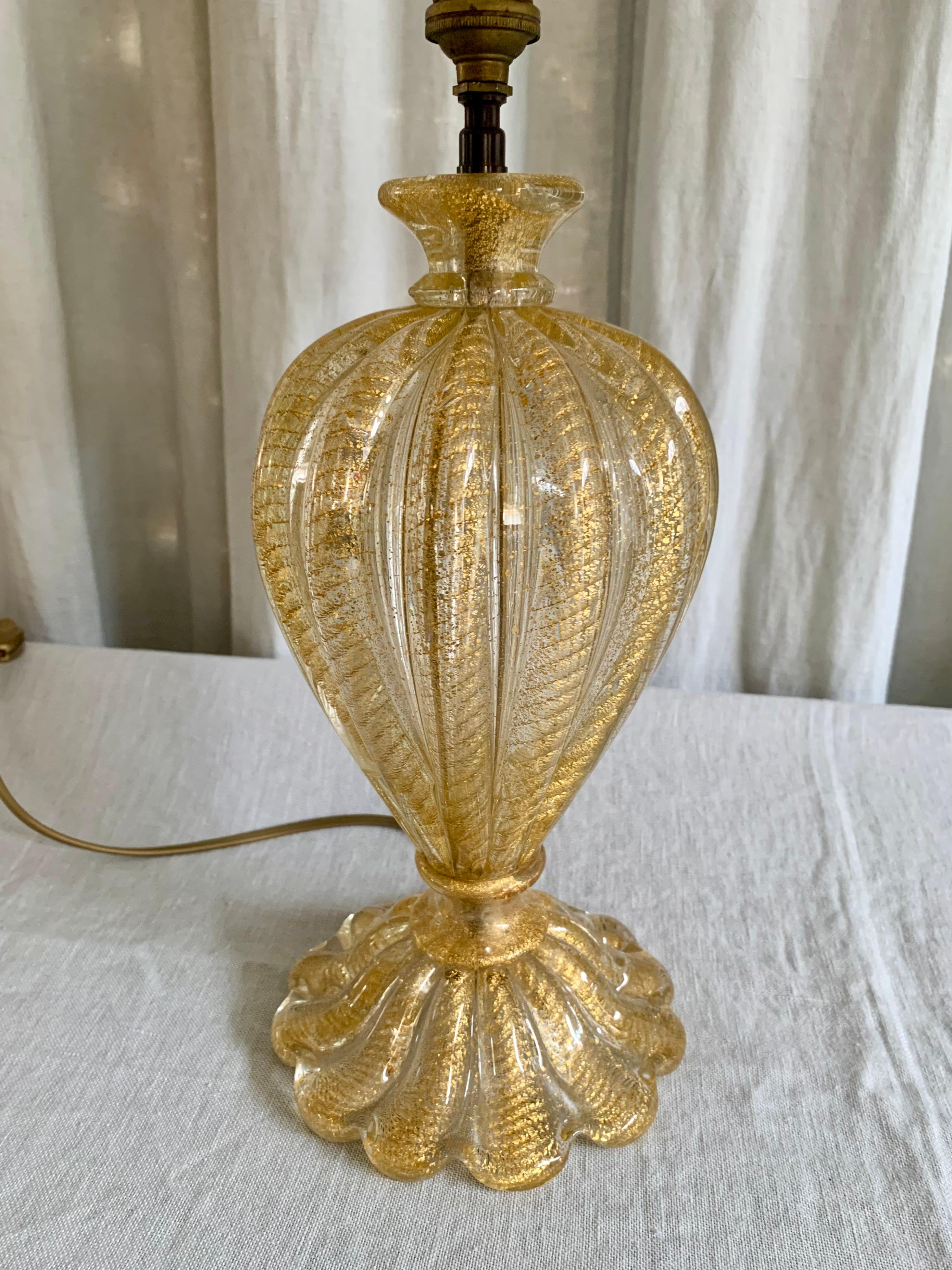 Barovier & Toso - Murano 1950S Gold Dust Glass Table Lamp For Sale 1