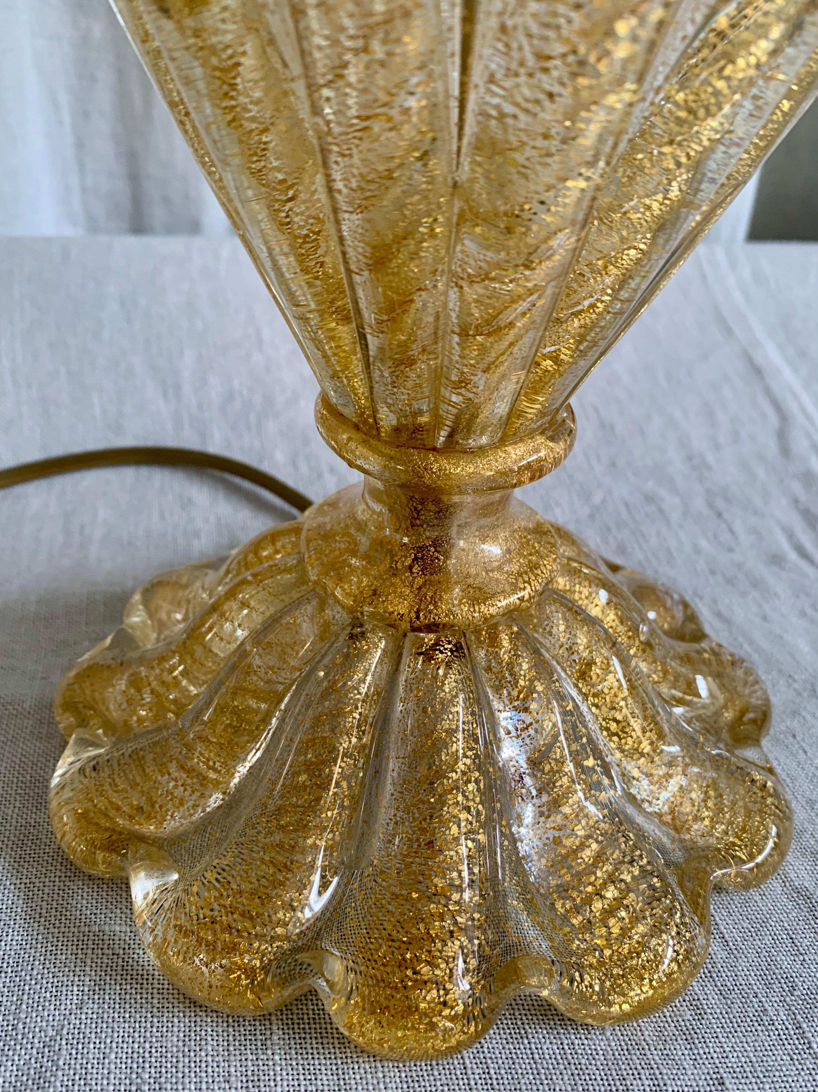 Barovier & Toso - Murano 1950S Gold Dust Glass Table Lamp For Sale 3