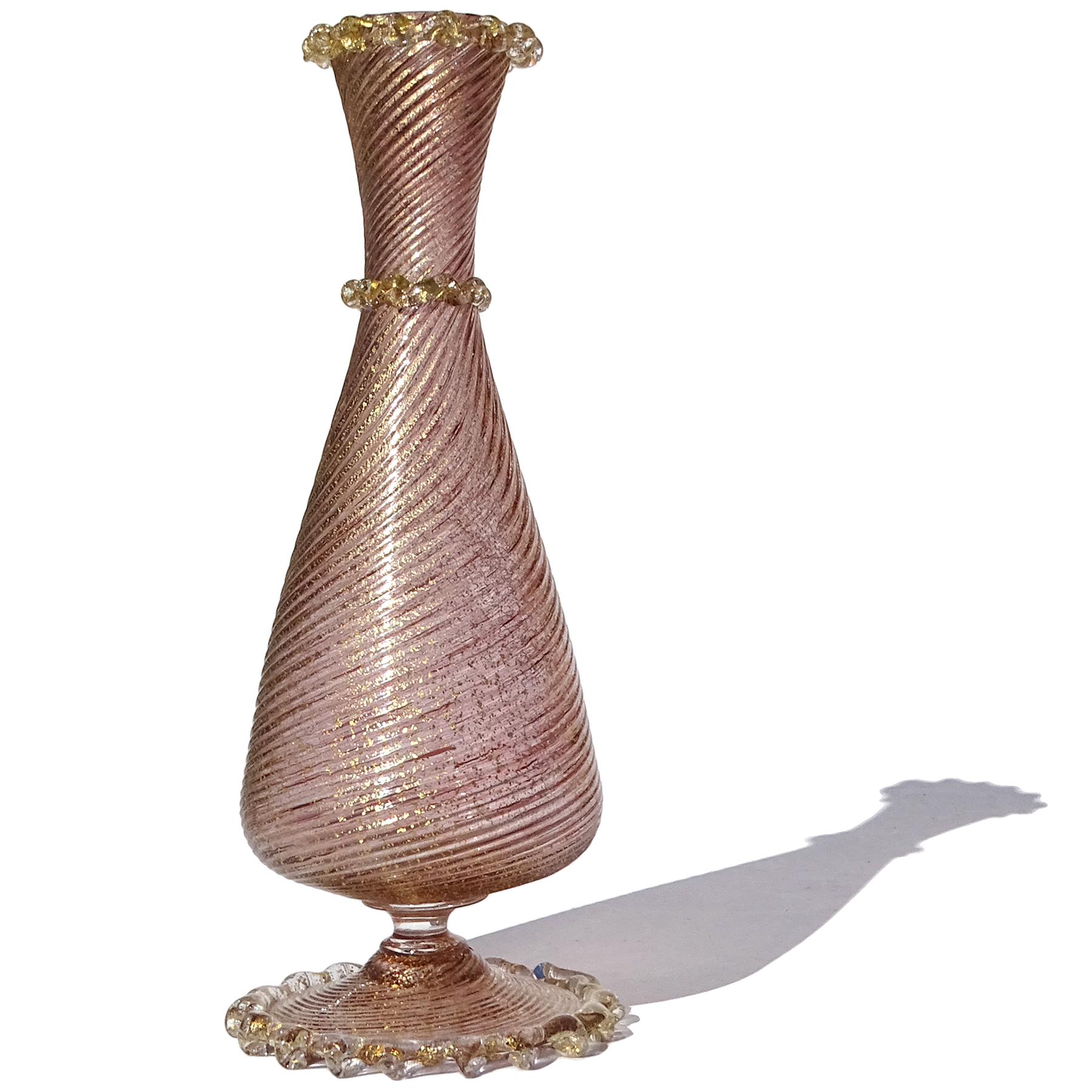 Mid-Century moderno Barovier&Toso Vaso da fiori con piede in vetro artistico italiano di Murano con macchie d'oro e ametista in vendita