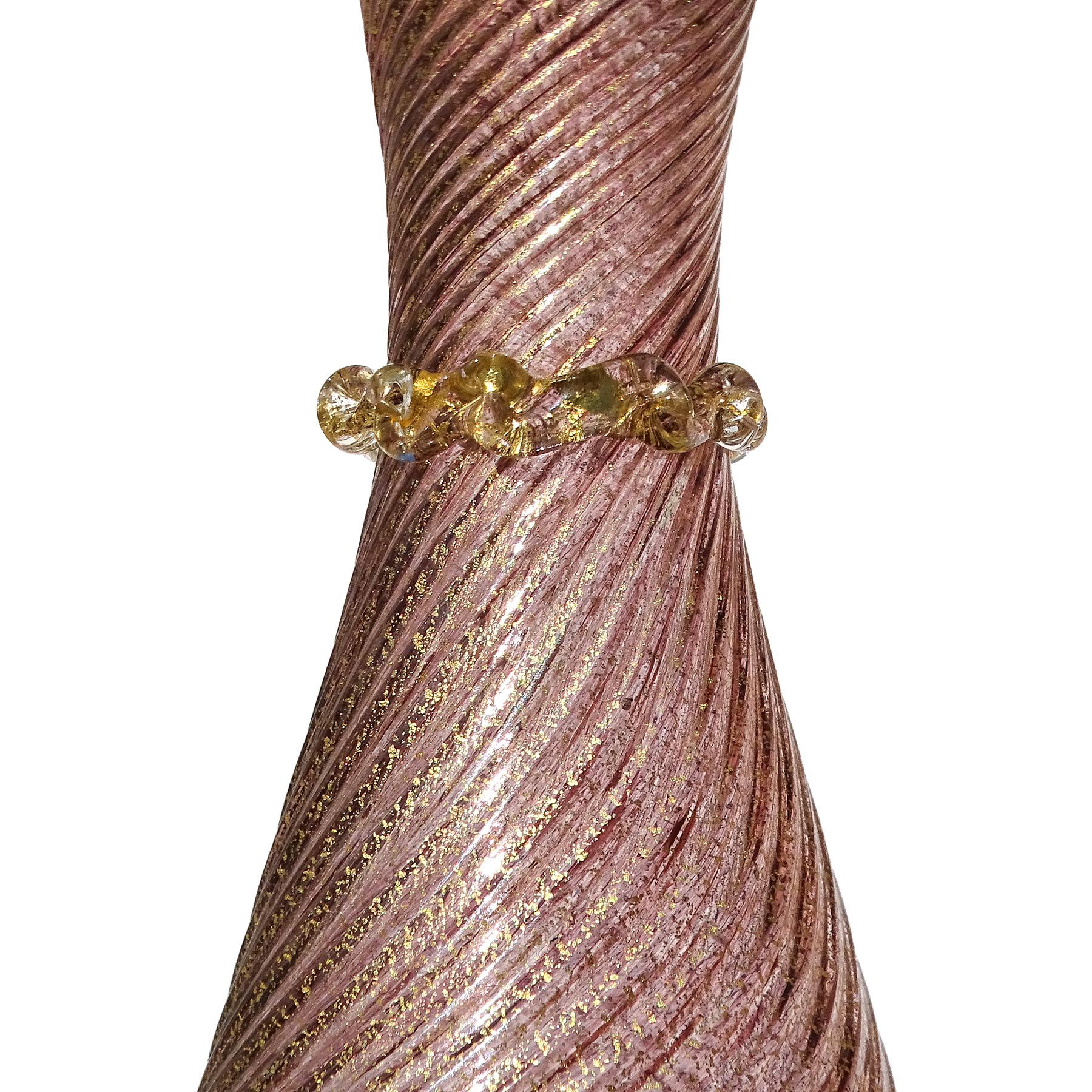 Fatto a mano Barovier&Toso Vaso da fiori con piede in vetro artistico italiano di Murano con macchie d'oro e ametista in vendita