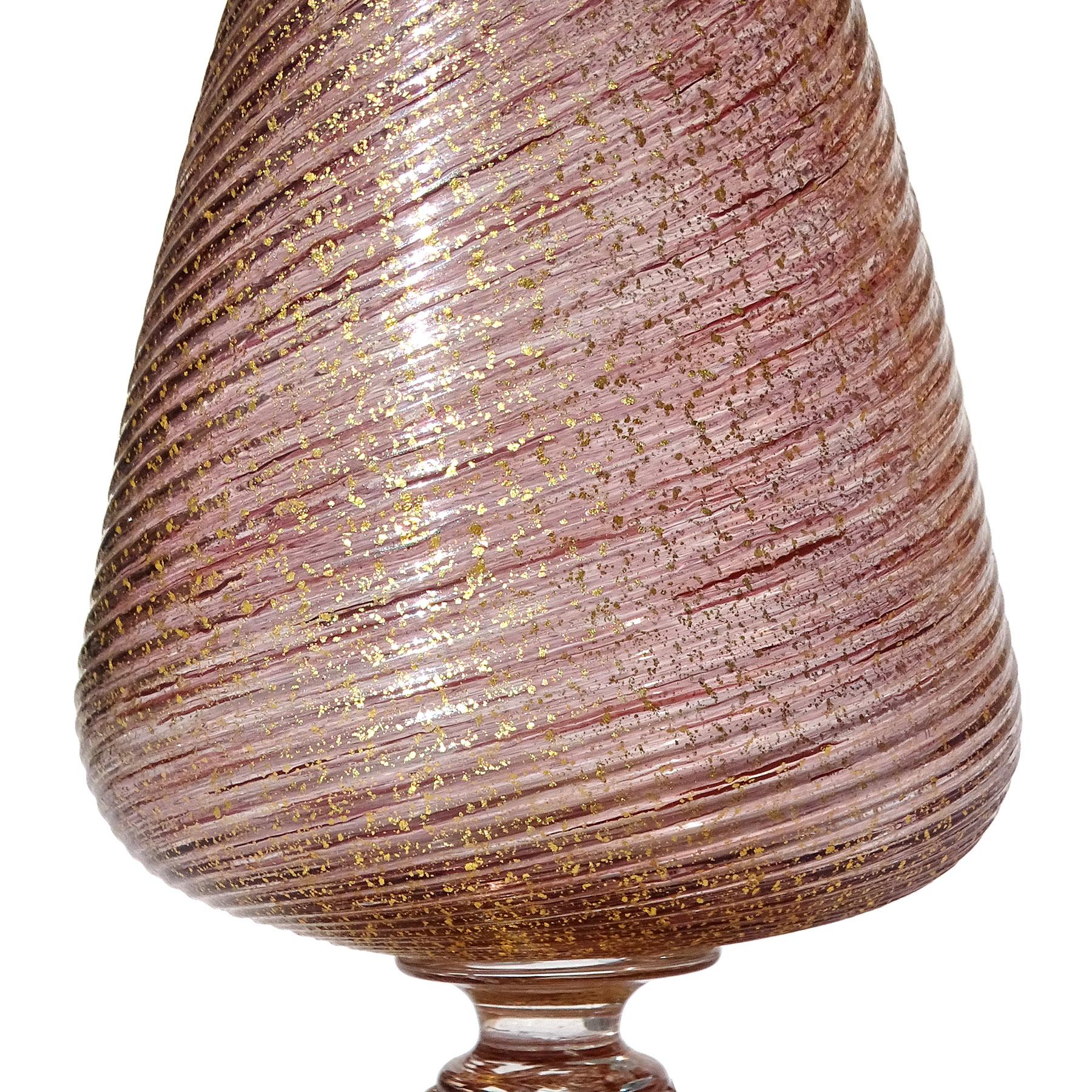 Barovier&Toso Vaso da fiori con piede in vetro artistico italiano di Murano con macchie d'oro e ametista In condizioni buone in vendita a Kissimmee, FL
