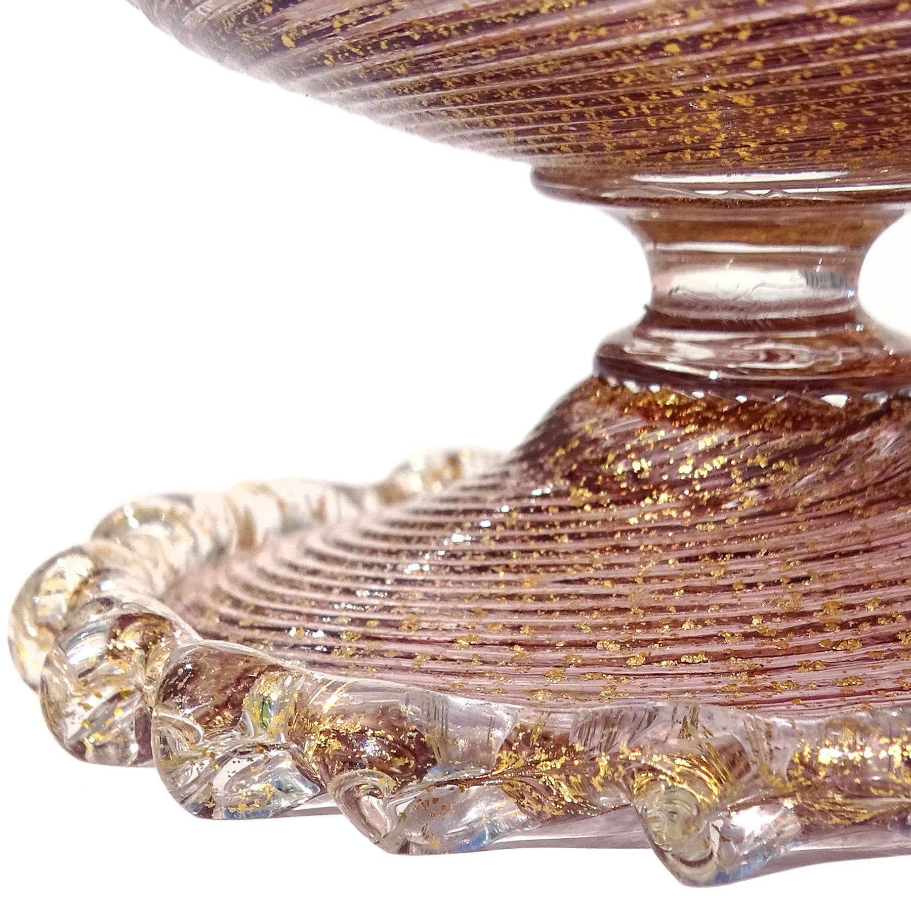 XX secolo Barovier&Toso Vaso da fiori con piede in vetro artistico italiano di Murano con macchie d'oro e ametista in vendita
