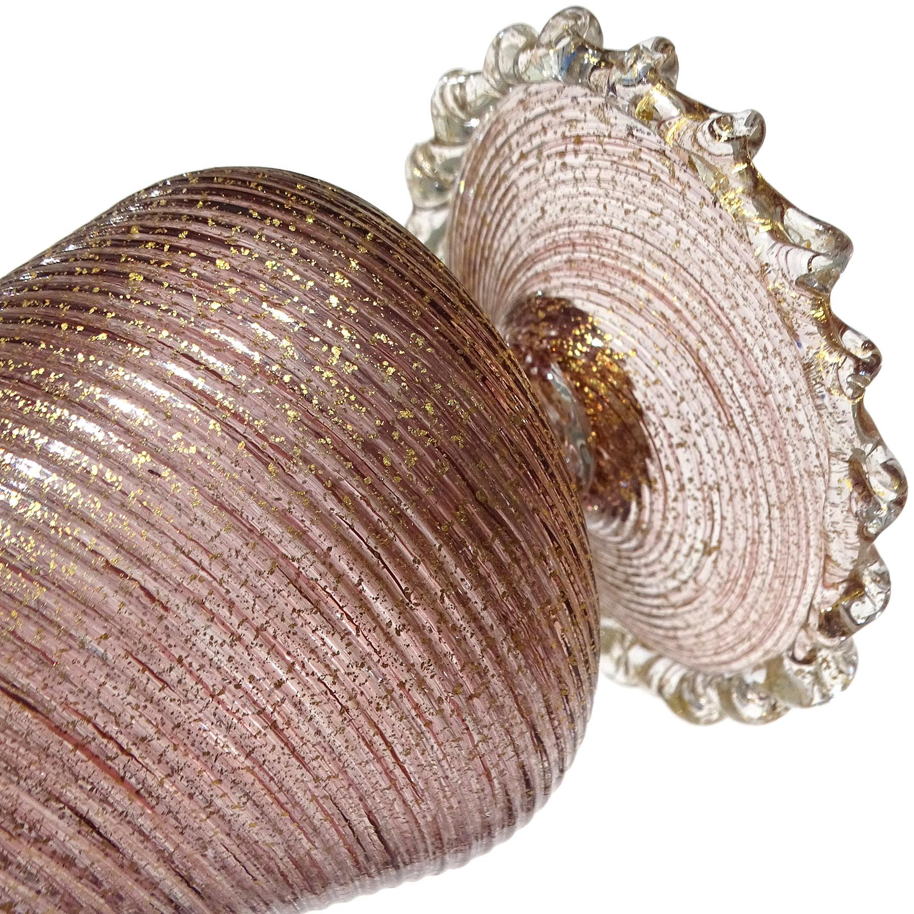 Vetro Barovier&Toso Vaso da fiori con piede in vetro artistico italiano di Murano con macchie d'oro e ametista in vendita