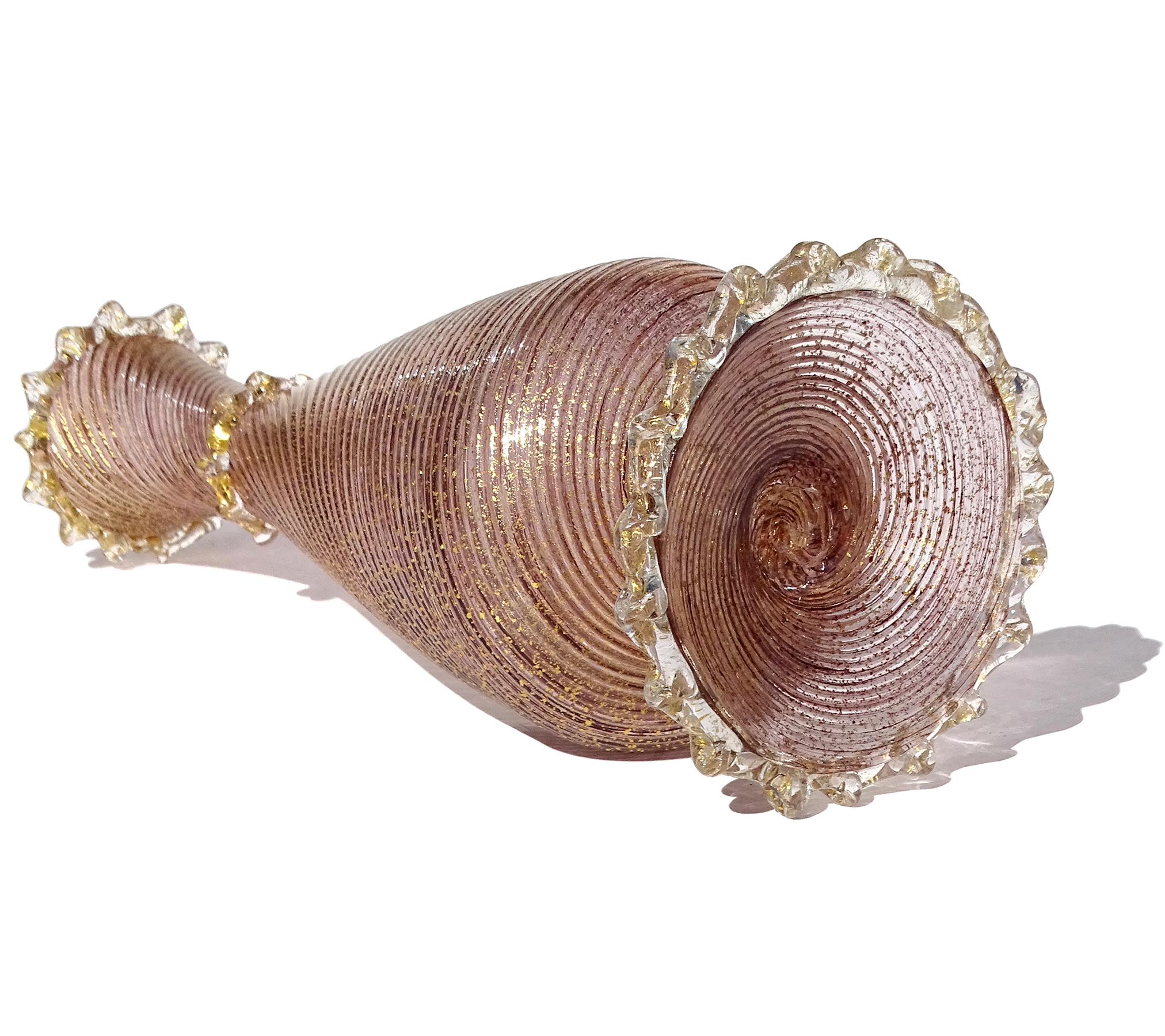 Barovier&Toso Vaso da fiori con piede in vetro artistico italiano di Murano con macchie d'oro e ametista in vendita 1