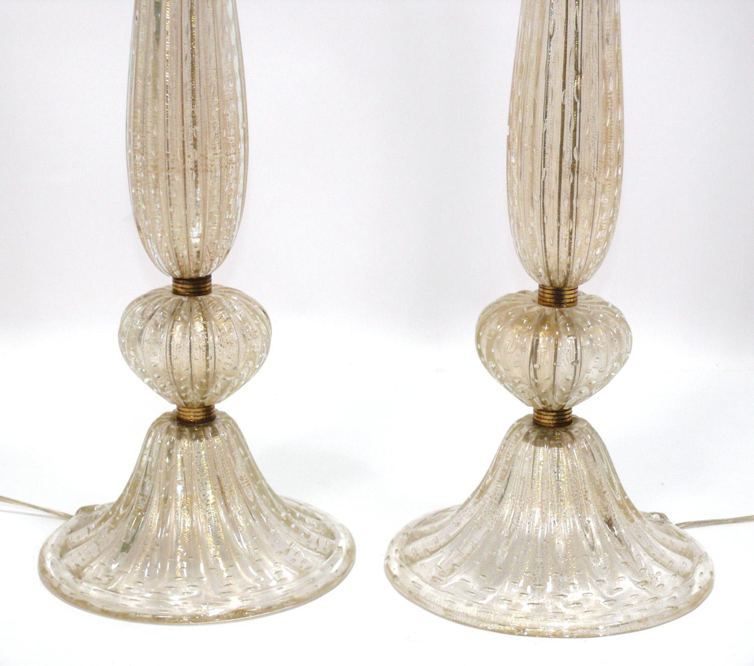 Hollywood Regency Barovier&Toso Lampes en verre d'art de Murano, or et verre clair, réassemblées en vente