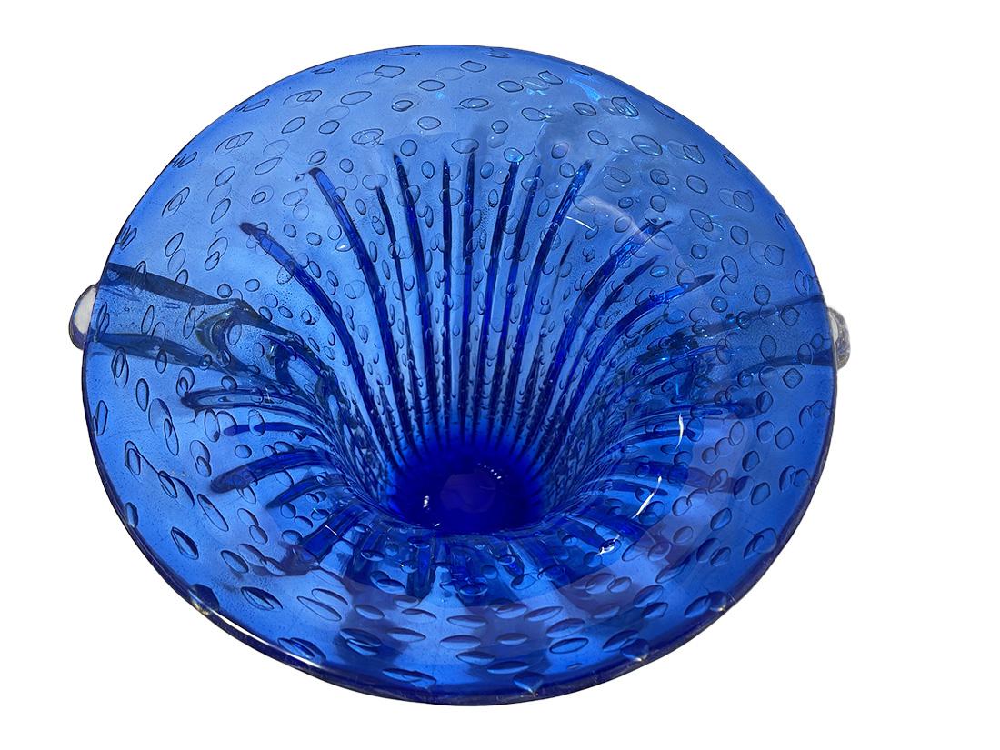 Italian Barovier & Toso Murano Art Glass Very Large Blue and Clear Vase, 1960s For Sale