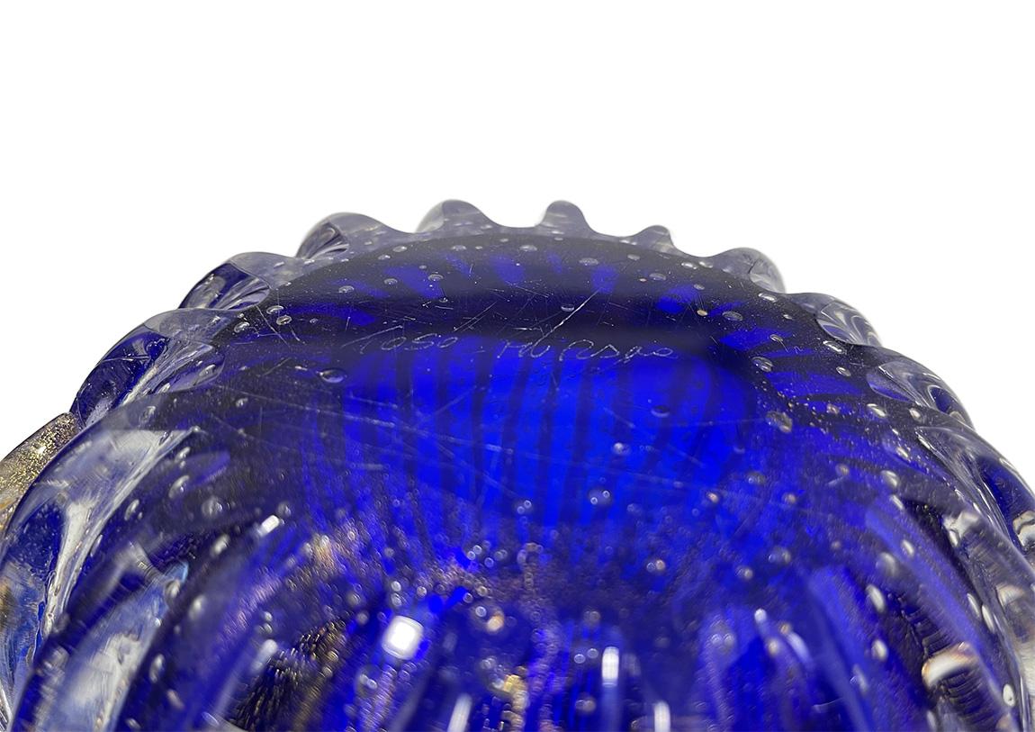 20th Century Barovier & Toso Murano Art Glass Very Large Blue and Clear Vase, 1960s For Sale