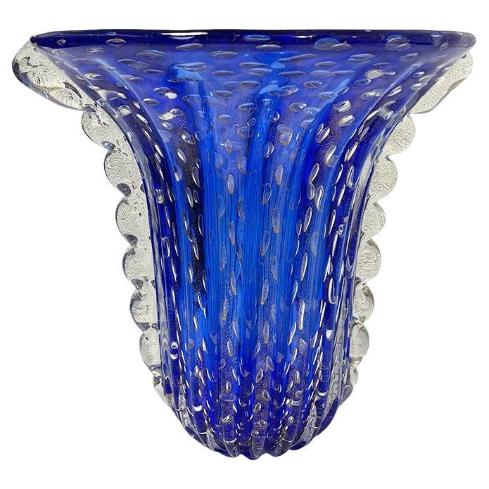 Barovier & Toso Murano Art Glass Very Large Blue and Clear Vase, 1960s For Sale