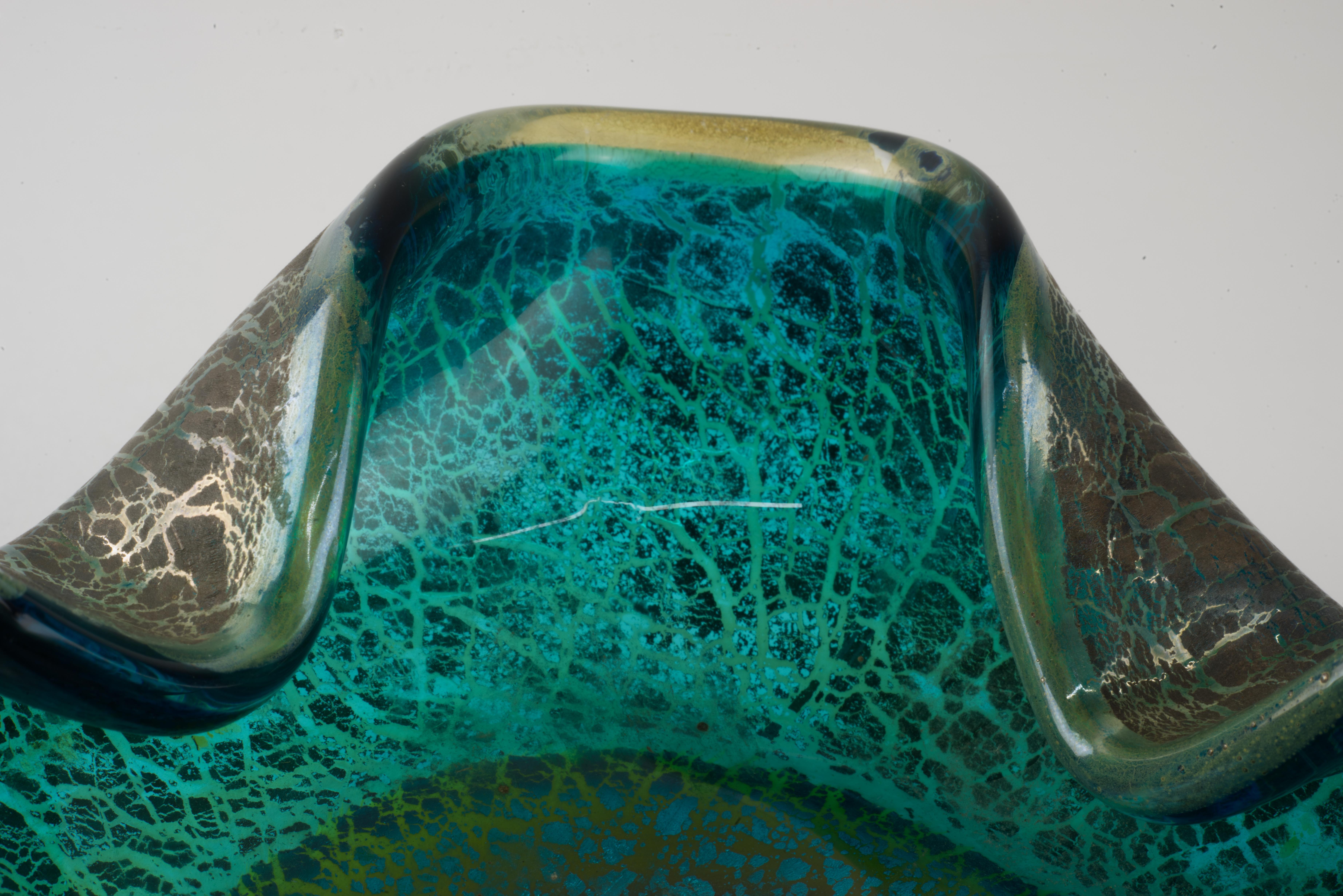 Barovier&Toso Murano Barbarico Freeform Ashtray or Bowl Blue Silver 1950s en vente 5