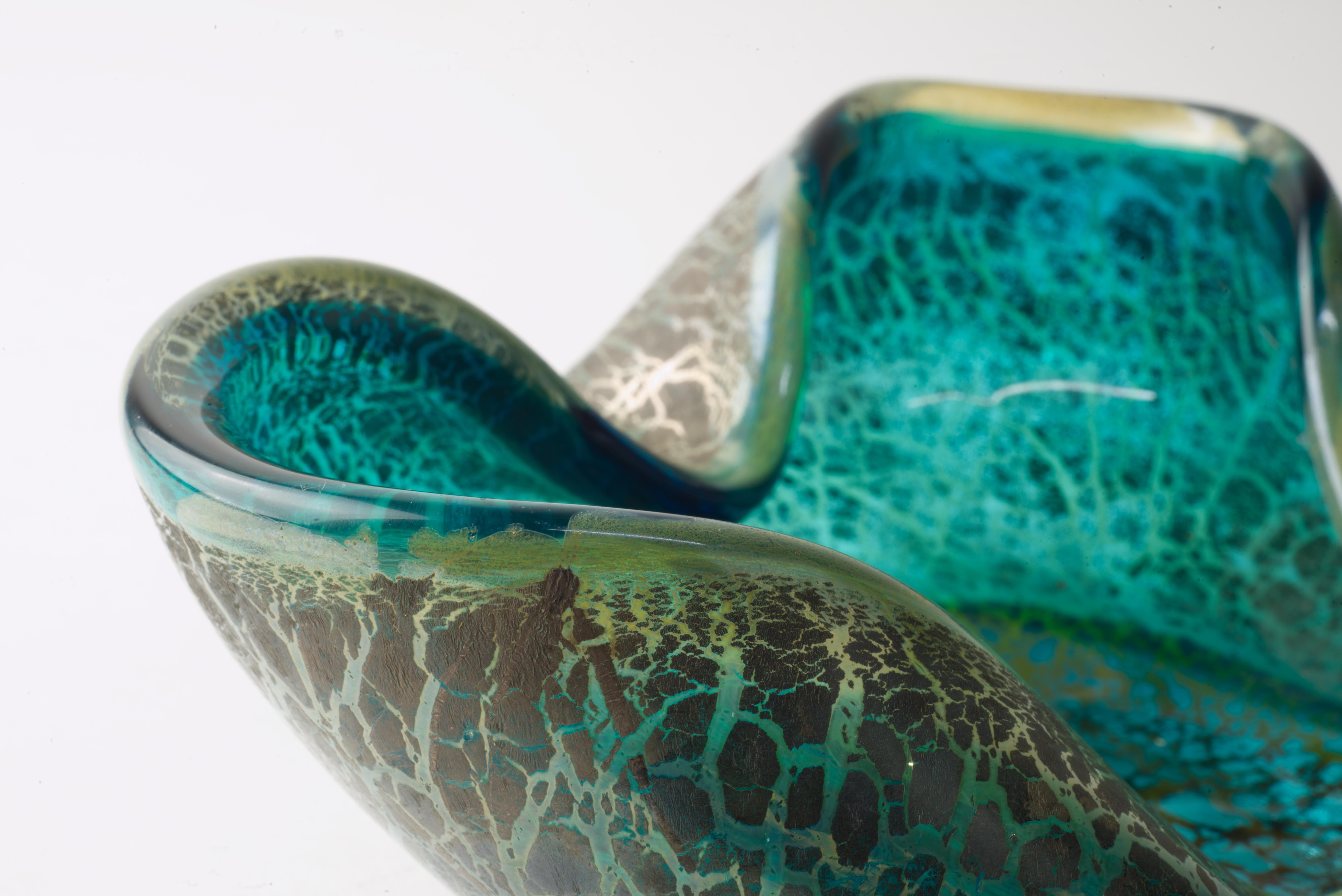 Barovier&Toso Murano Barbarico Freeform Ashtray or Bowl Blue Silver 1950s en vente 6