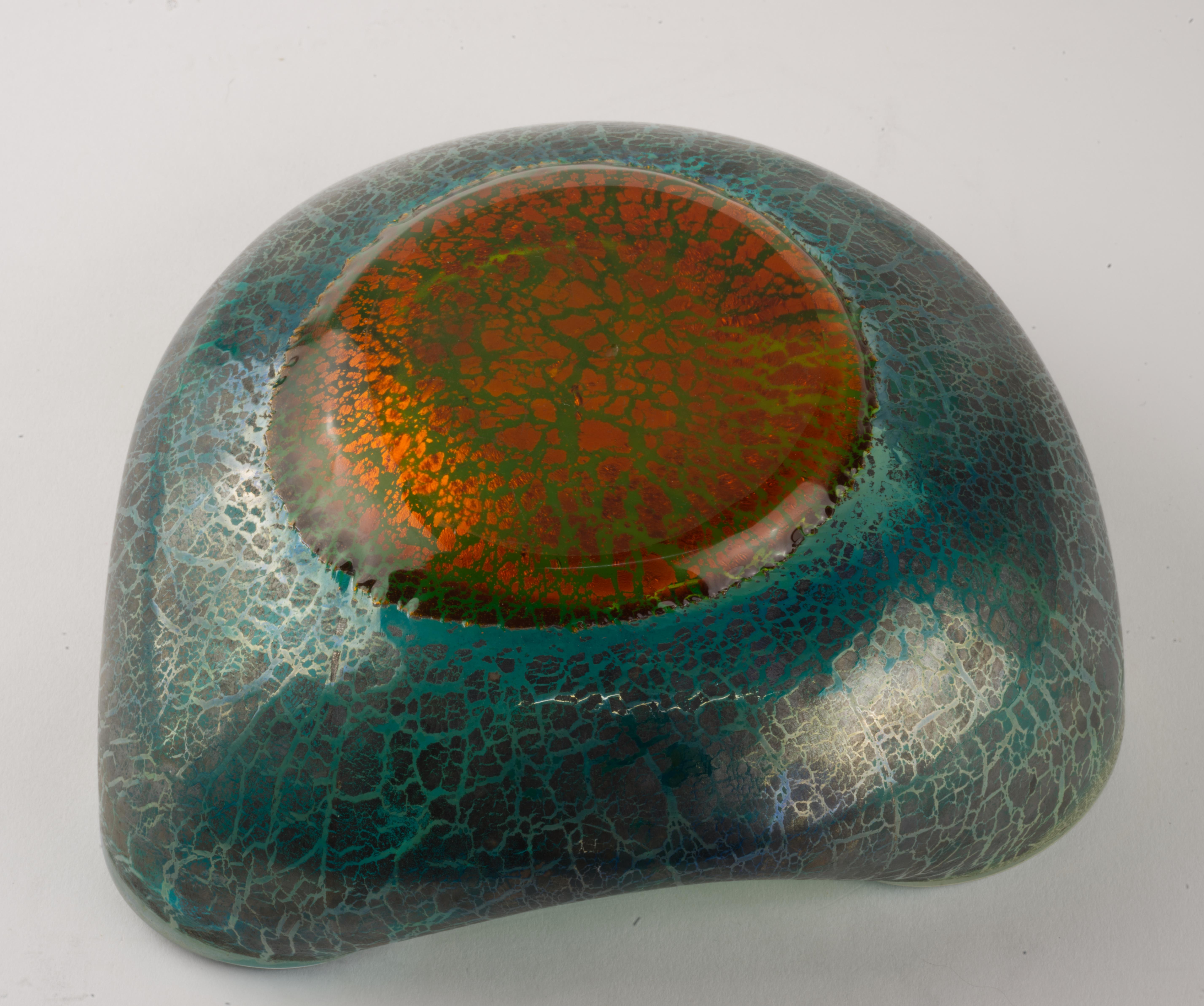 Verre d'art Barovier&Toso Murano Barbarico Freeform Ashtray or Bowl Blue Silver 1950s en vente