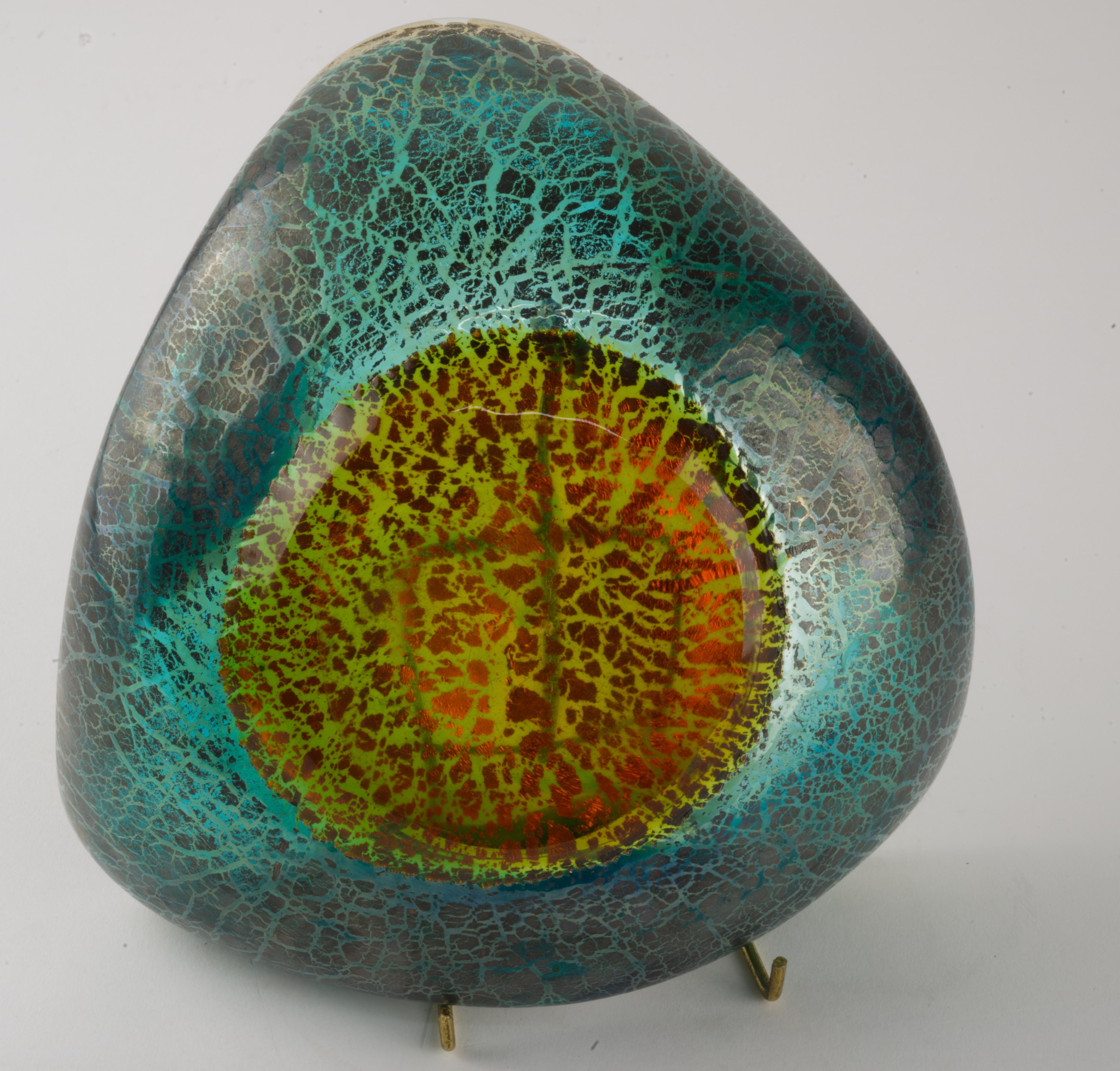 Barovier&Toso Murano Barbarico Freeform Ashtray or Bowl Blue Silver 1950s en vente 1