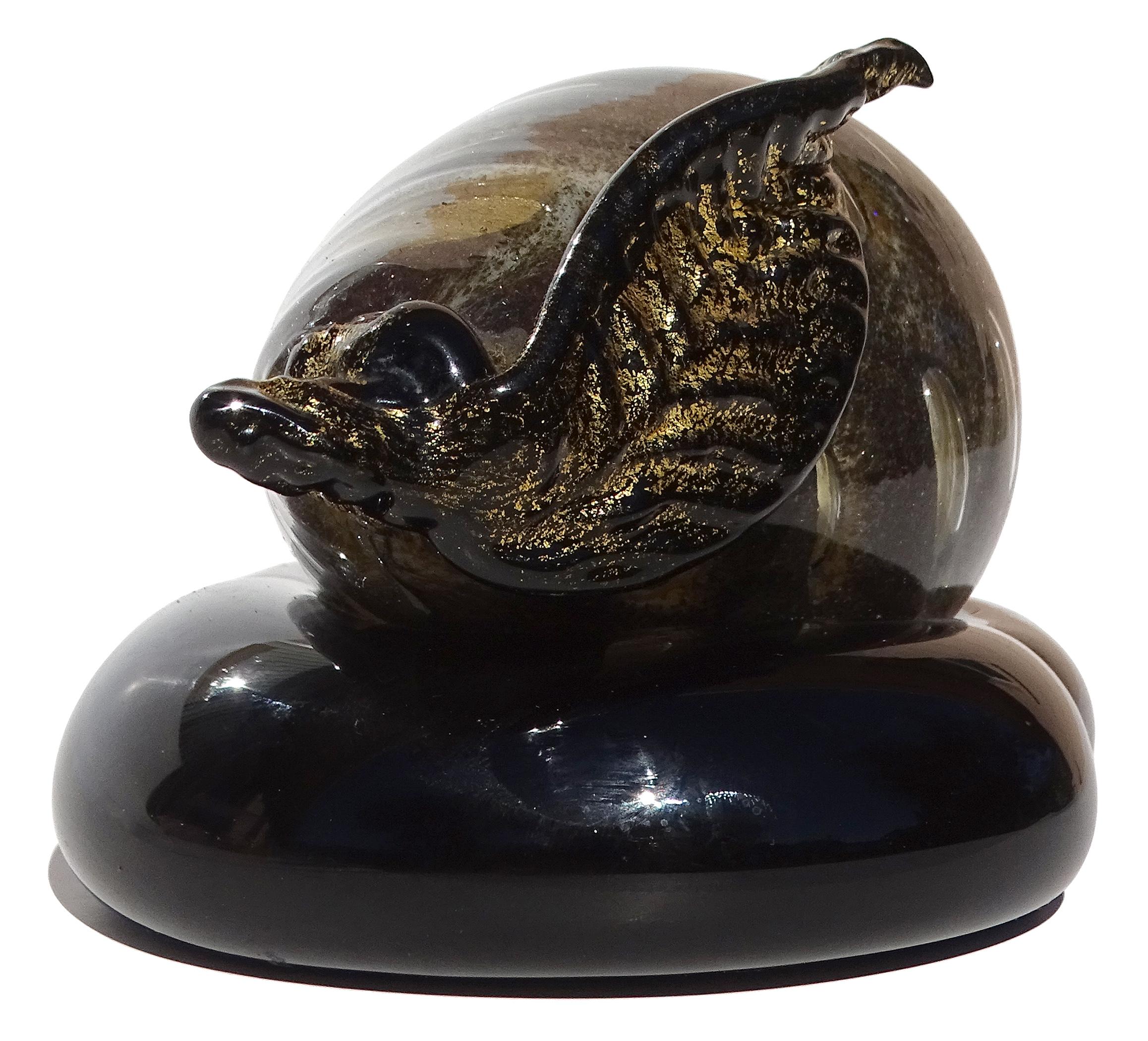 Barovier Toso Murano Schwarz Gold Flecken Italienische Kunst Glas Birne Obst Briefbeschwerer (Handgefertigt) im Angebot