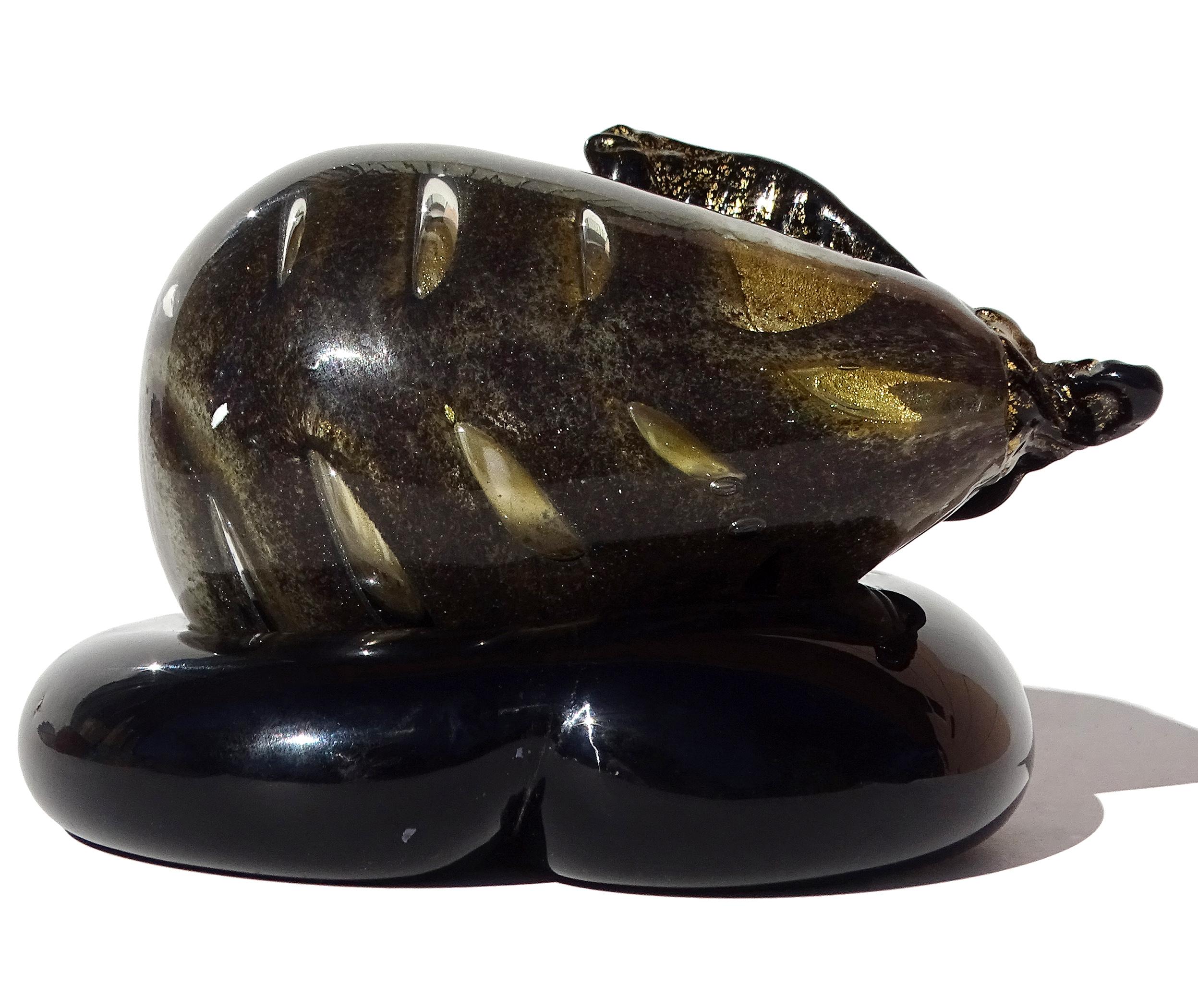 Barovier Toso Murano Schwarz Gold Flecken Italienische Kunst Glas Birne Obst Briefbeschwerer im Zustand „Gut“ im Angebot in Kissimmee, FL