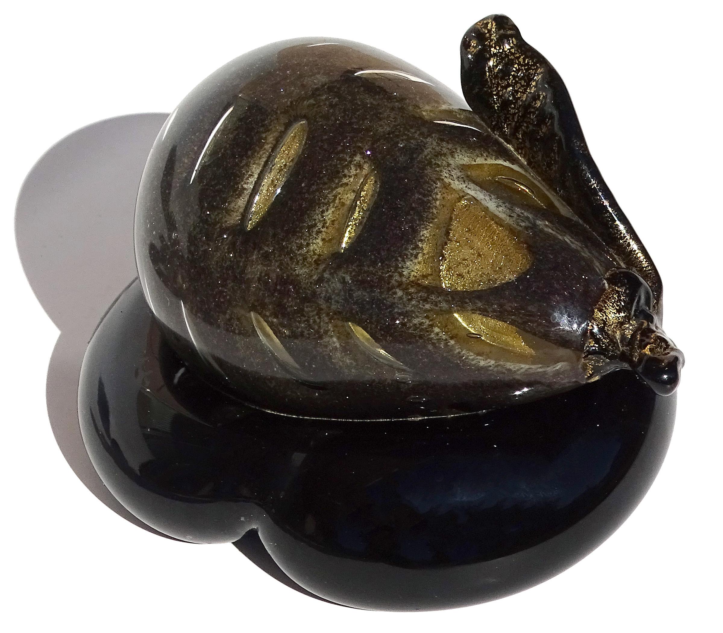 Barovier Toso Murano Schwarz Gold Flecken Italienische Kunst Glas Birne Obst Briefbeschwerer im Angebot 1