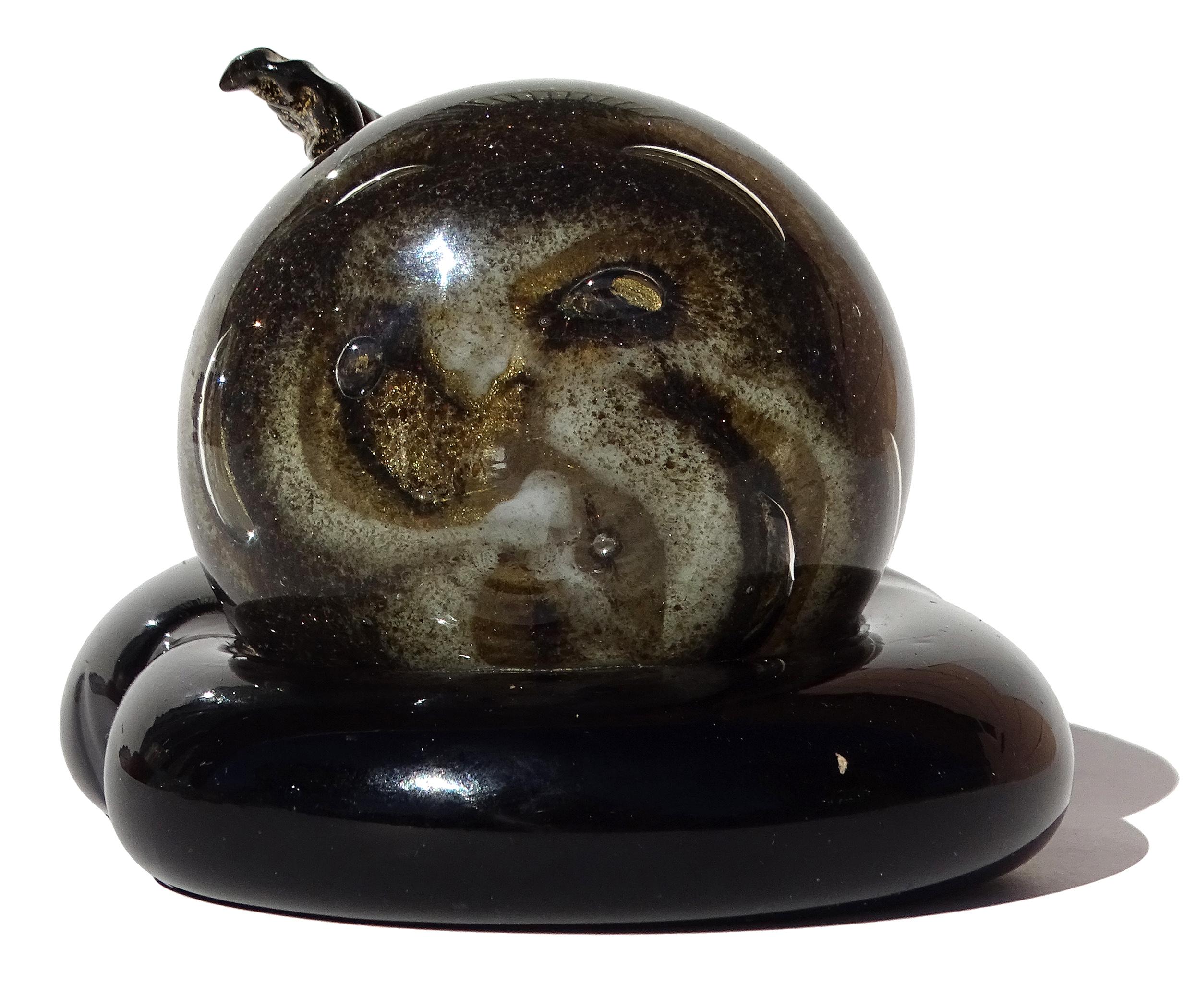 Barovier Toso Murano Schwarz Gold Flecken Italienische Kunst Glas Birne Obst Briefbeschwerer im Angebot 2