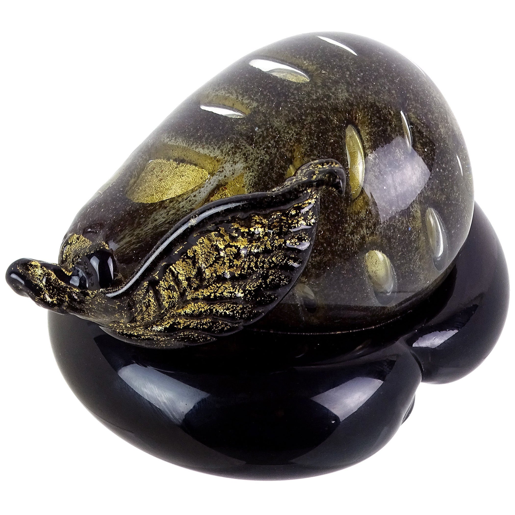 Barovier&Toso Murano, vetro d
arte italiano con macchie d
oro, fermacarte pera e frutta