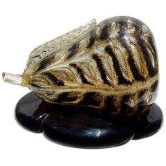 Barovier Toso Murano Black Gold Flecks Italian Art Glass Pear Fruit Paperweight