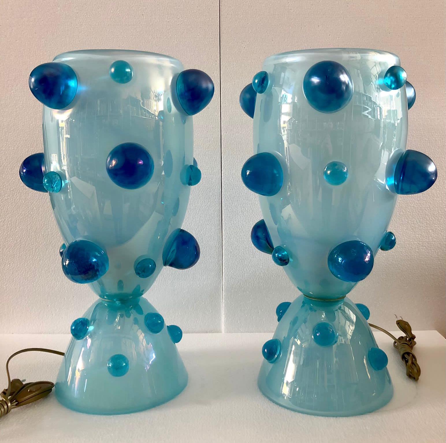 Mid-Century Modern Barovier & Toso Murano Blown Glass Blue Color Italian Midcentury Table Lamp 1950