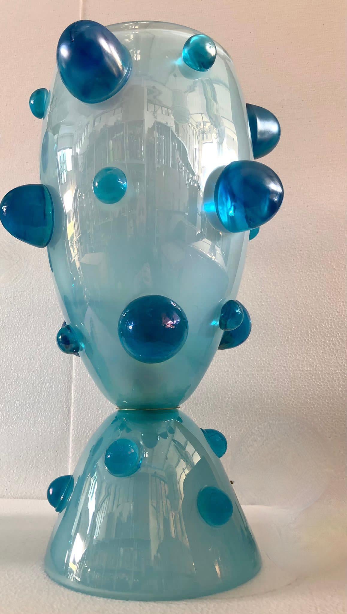 Barovier & Toso Murano Blown Glass Blue Color Italian Midcentury Table Lamp 1950 In Good Condition In Rome, IT