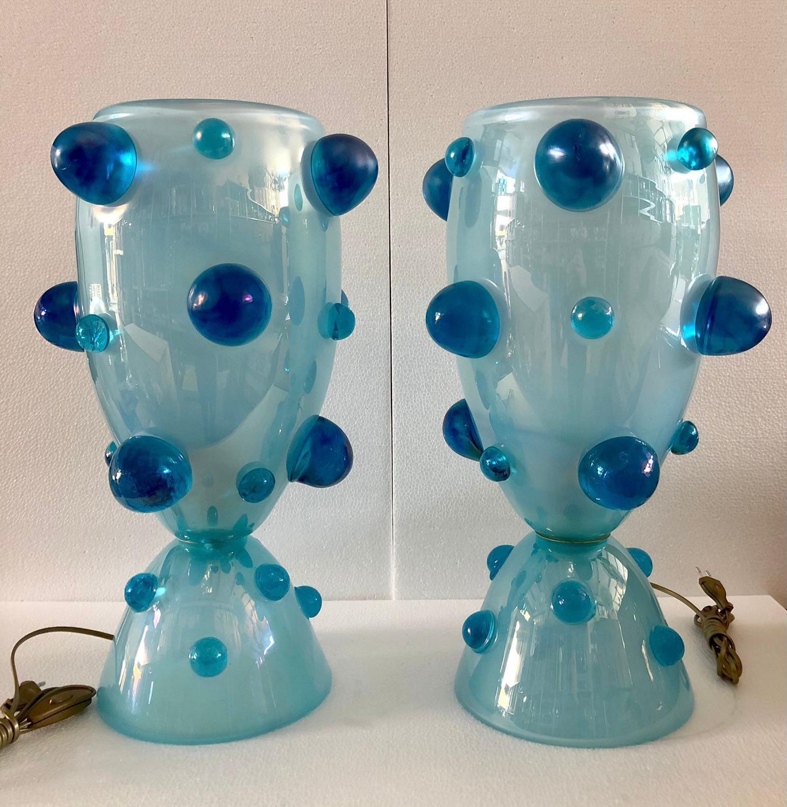 Late 20th Century Barovier & Toso Murano Blown Glass Blue Color Italian Midcentury Table Lamp 1950