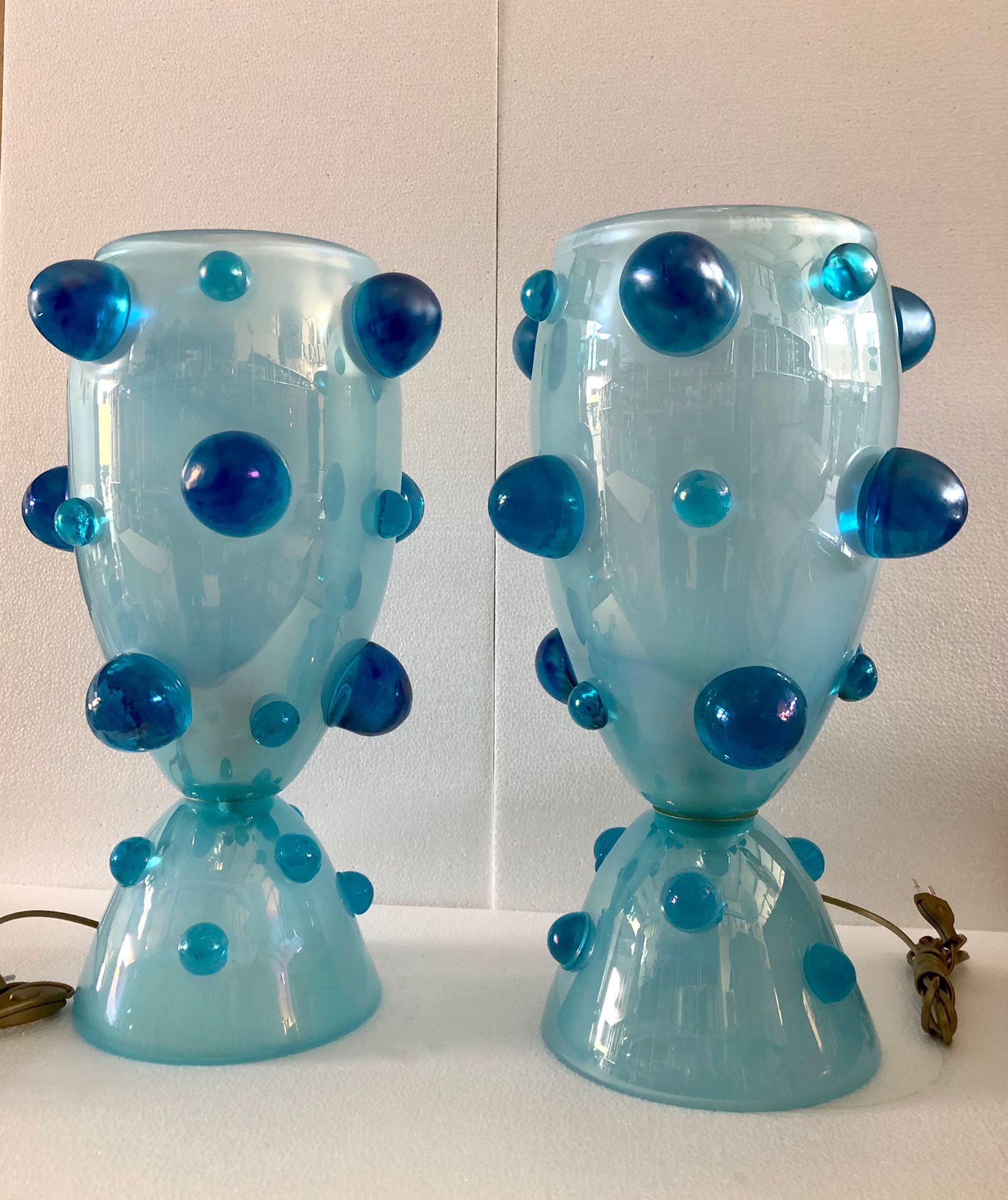 Barovier & Toso Murano Blown Glass Blue Color Italian Midcentury Table Lamp 1950 1