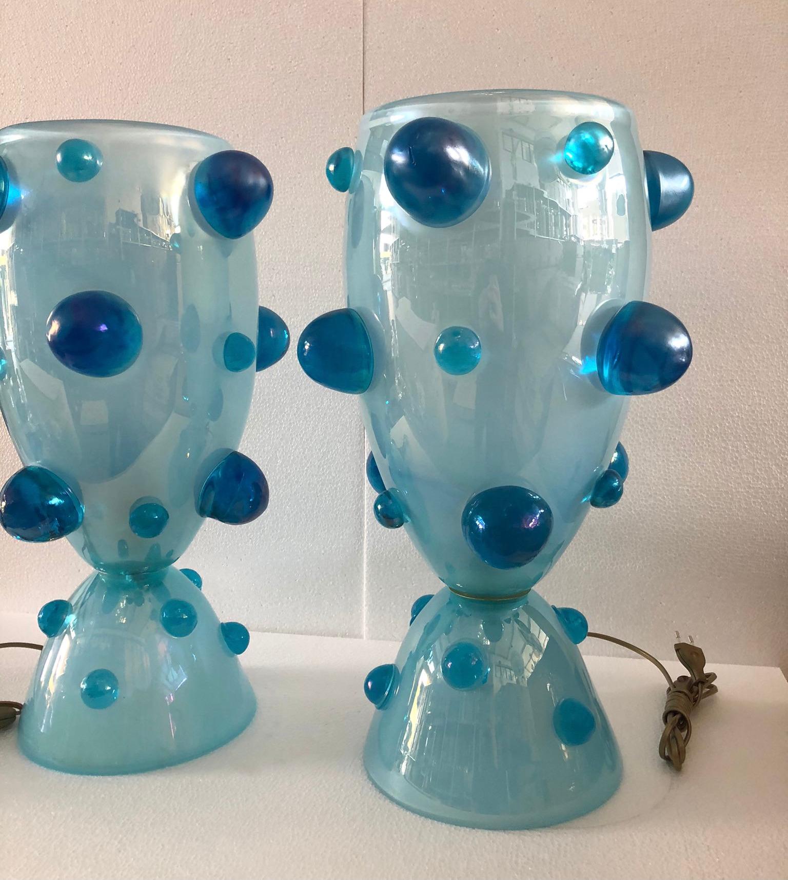 Barovier & Toso Murano Blown Glass Blue Color Italian Midcentury Table Lamp 1950 3