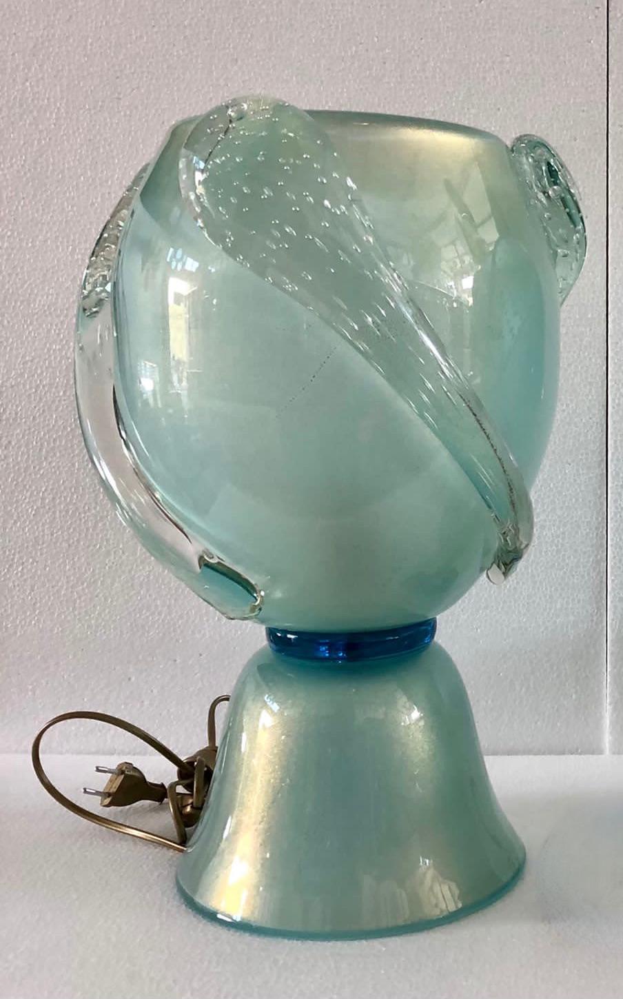 Mid-Century Modern Barovier&Toso Murano Blown Glass turquoise Color Midcentury TableLamp, 1950