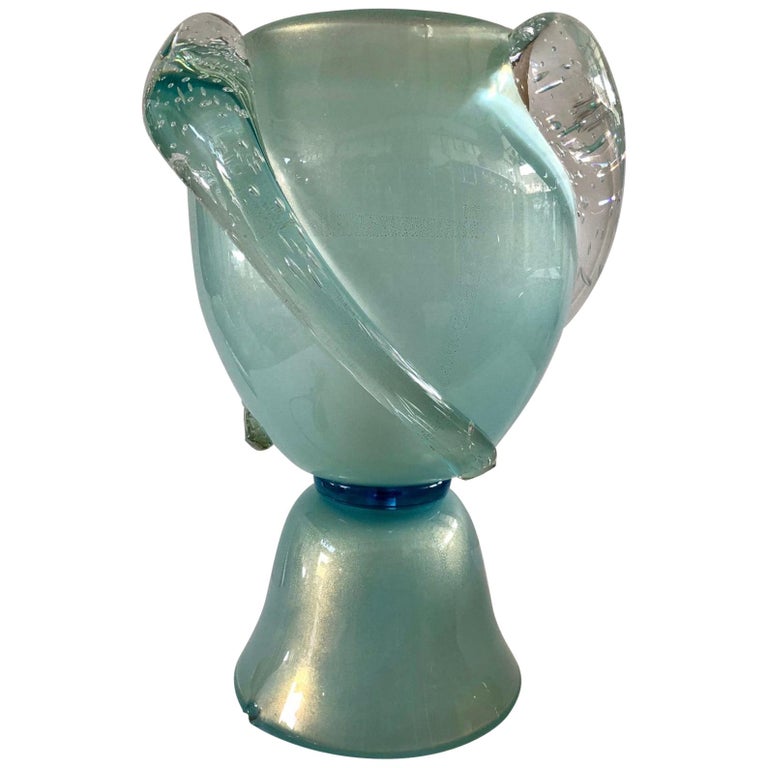 Barovier&Toso Murano Blown Glass turquoise Color Midcentury TableLamp, 1950 For Sale