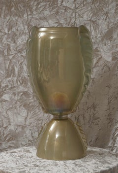 Art Deco Barovier & Toso Murano Green Blown Glass Italian Table Lamp, 1980